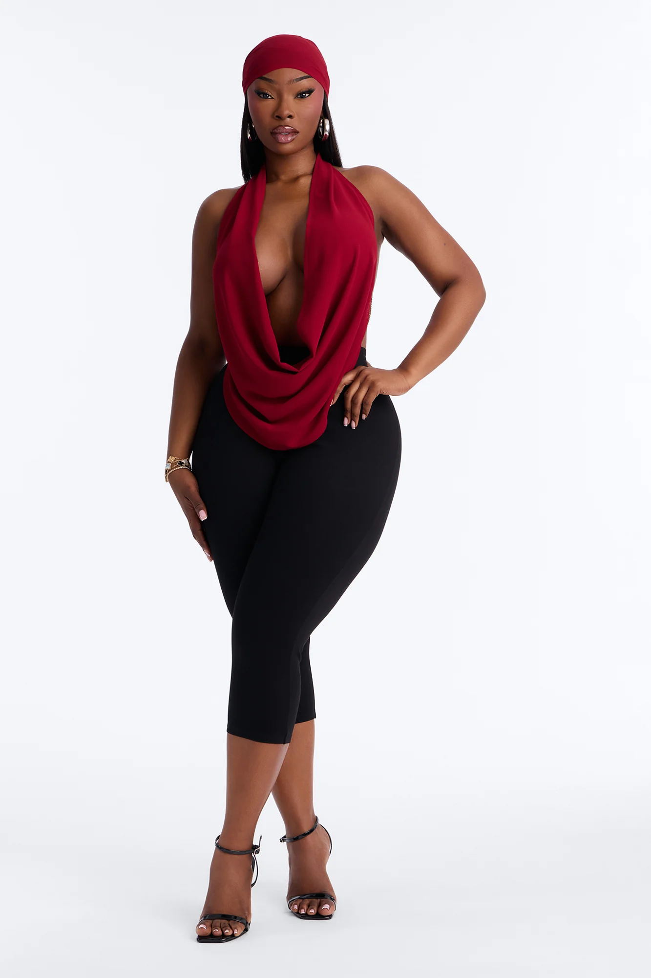Baddie Energy Head Wrap Top 2 Piece Set - DarkRed