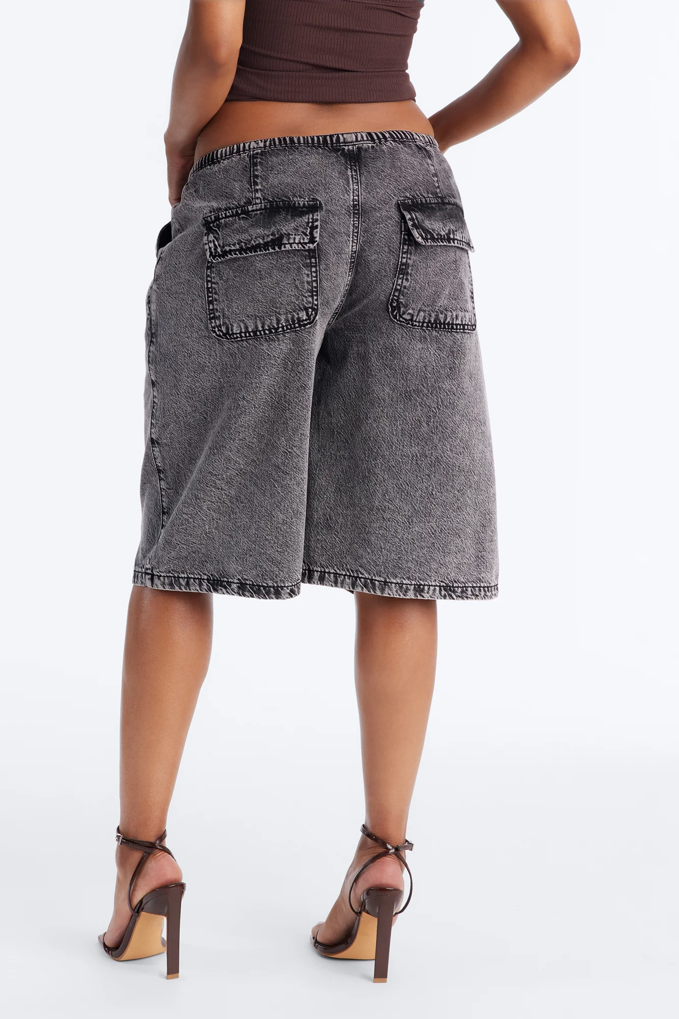 Baeside Tie Waist Denim Jorts - Black Wash - Image 3