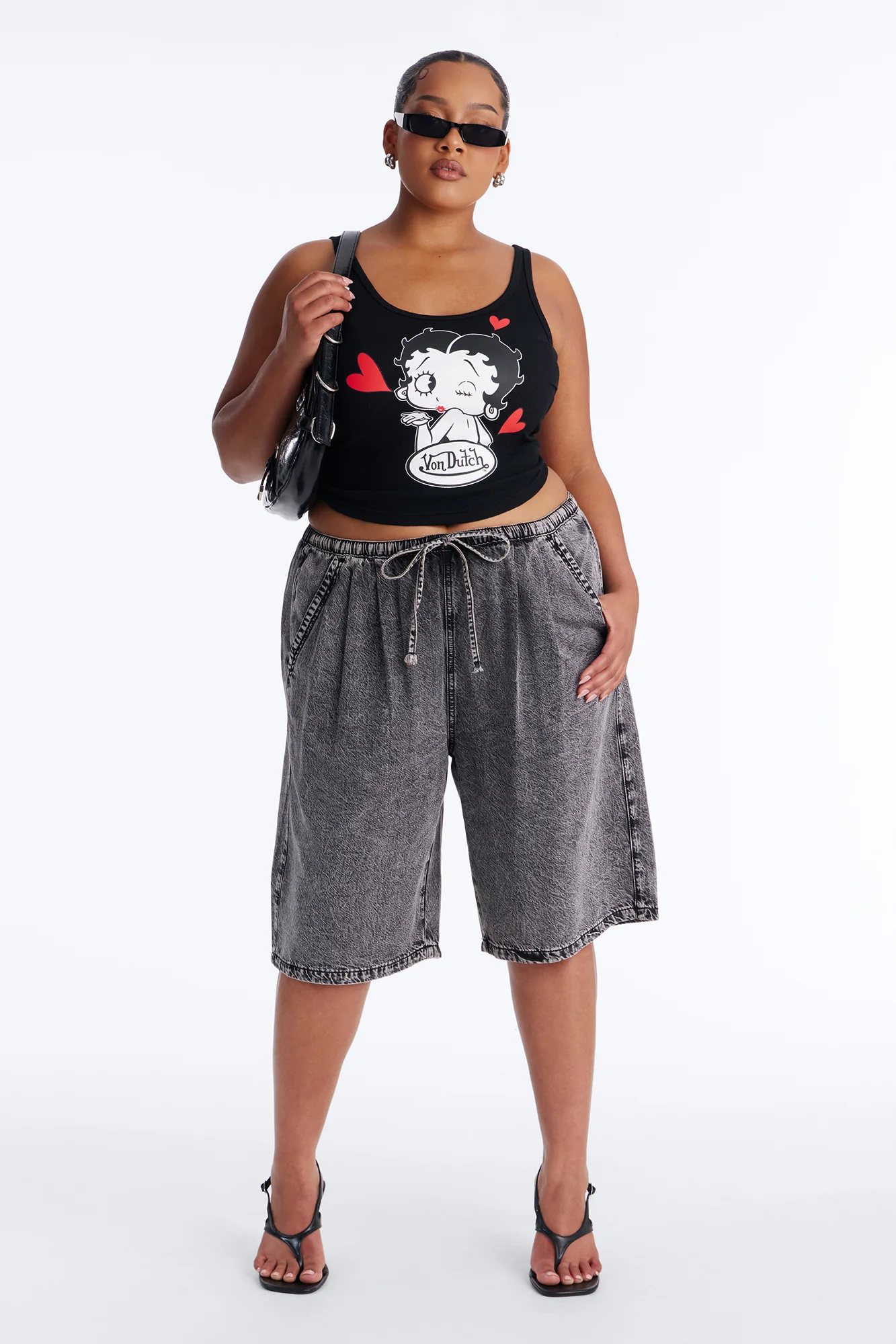 Baeside Tie Waist Denim Jorts - Black Wash - Image 4
