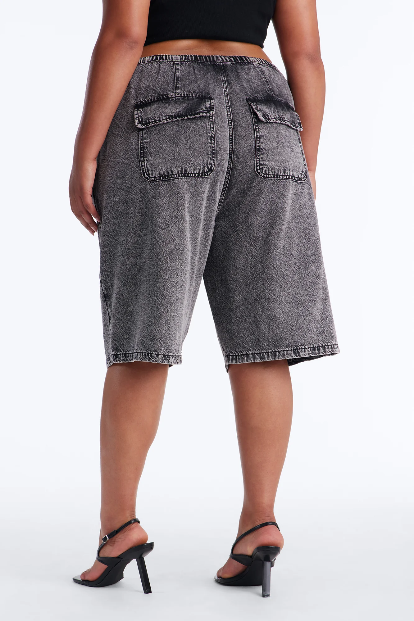 Baeside Tie Waist Denim Jorts - Black Wash - Image 6