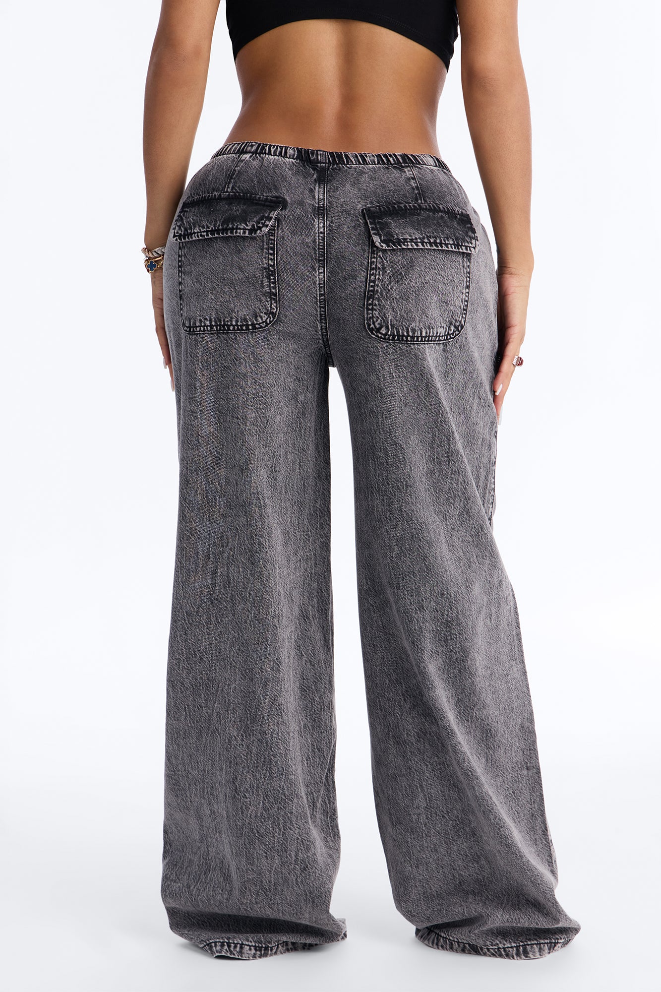 Baeside Tie Waist Wide Leg Jeans - Black Wash - Image 3