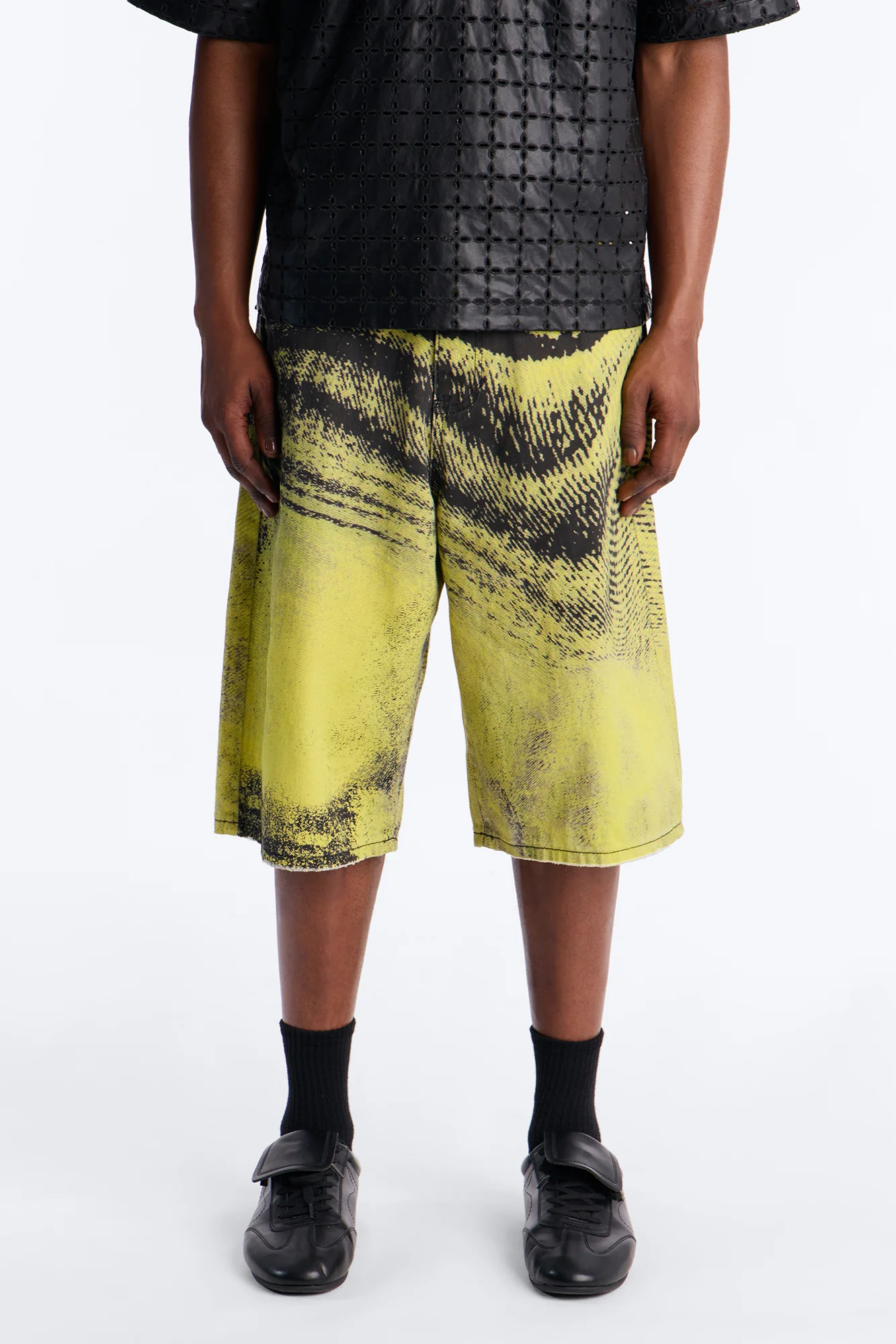 Baggy All The Wavez Printed Denim Short - Neon Yellow - Image 2