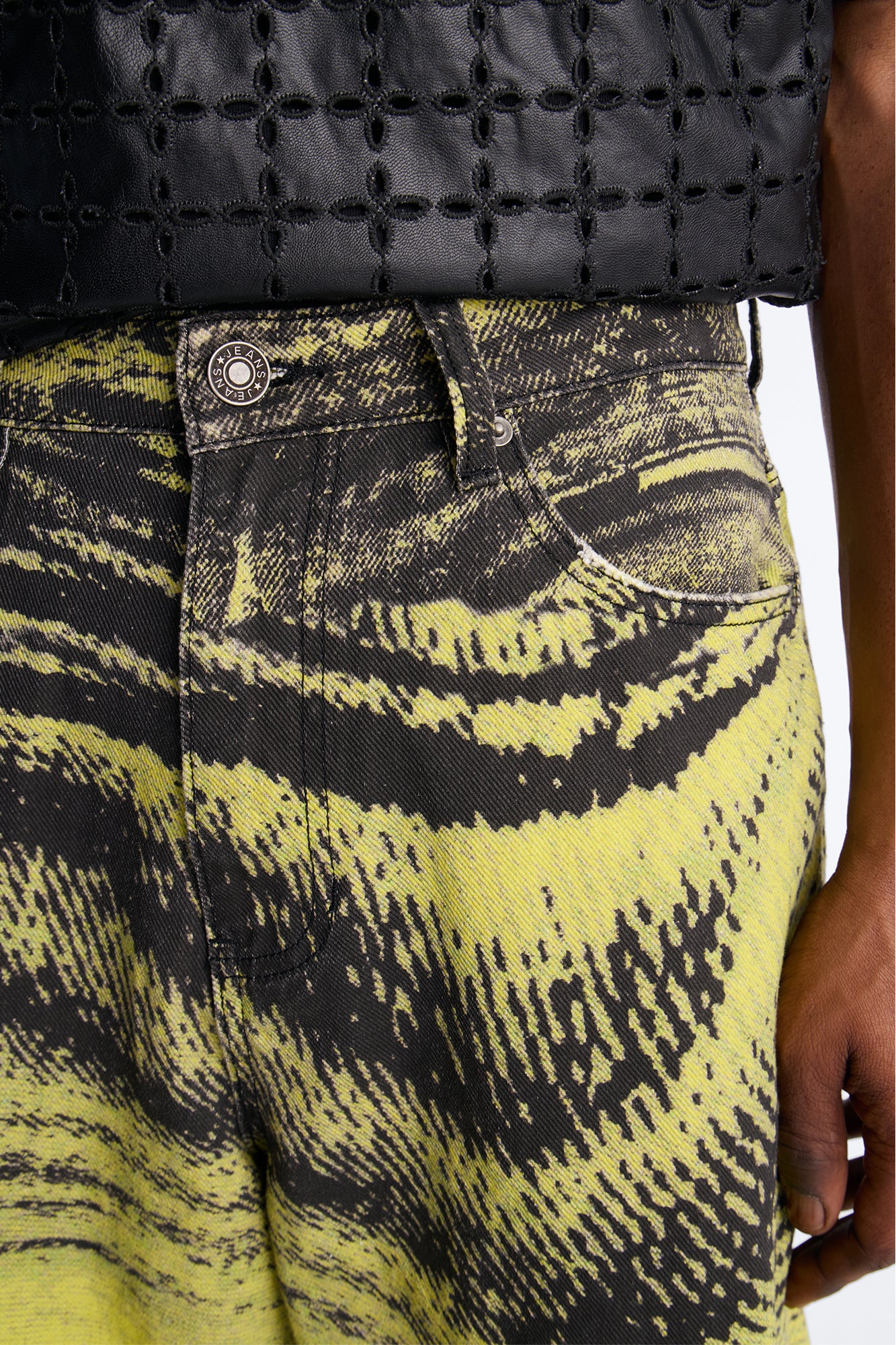 Baggy All The Wavez Printed Denim Short - Neon Yellow - Image 4