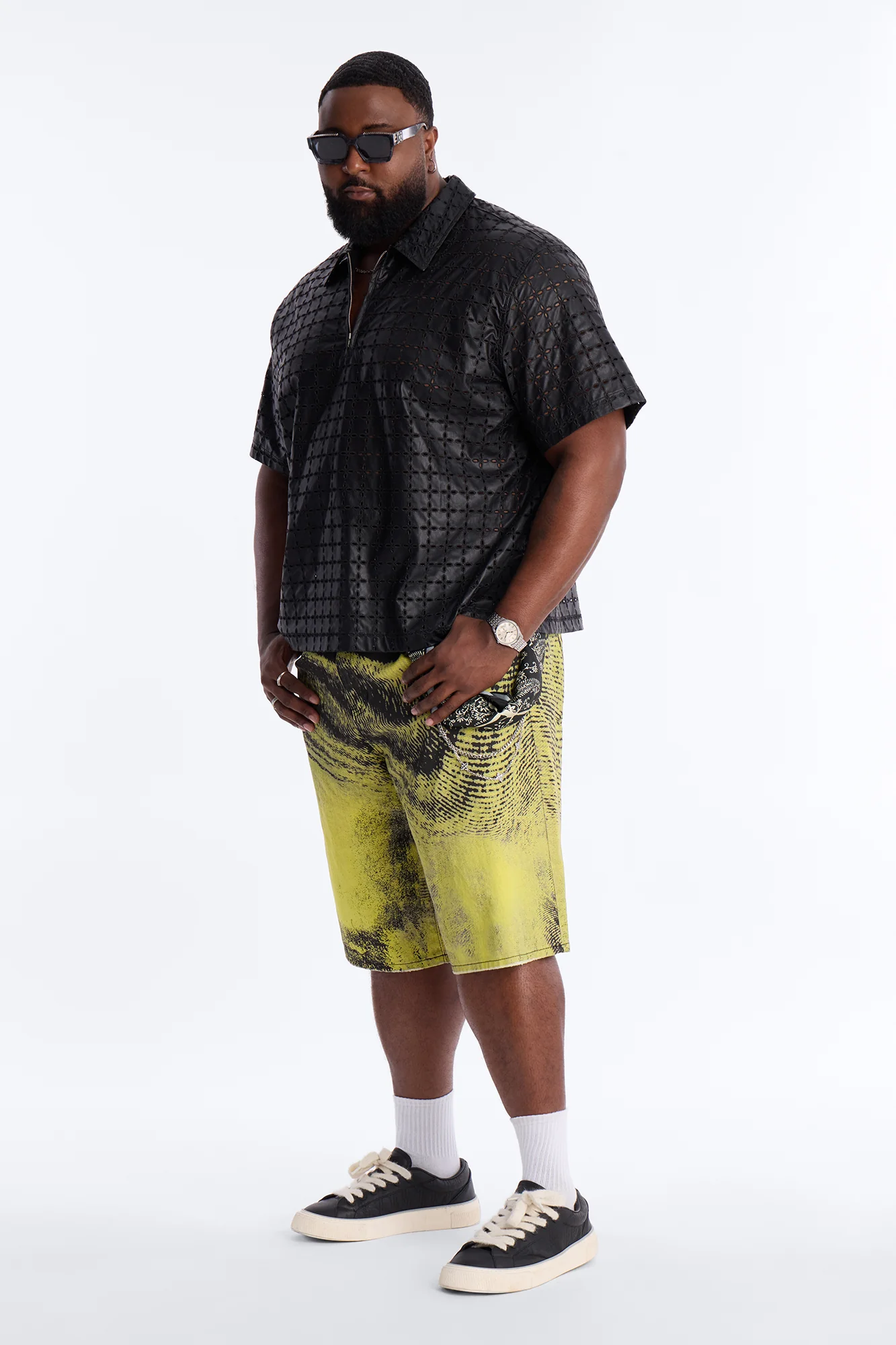 Baggy All The Wavez Printed Denim Short - Neon Yellow - Image 7