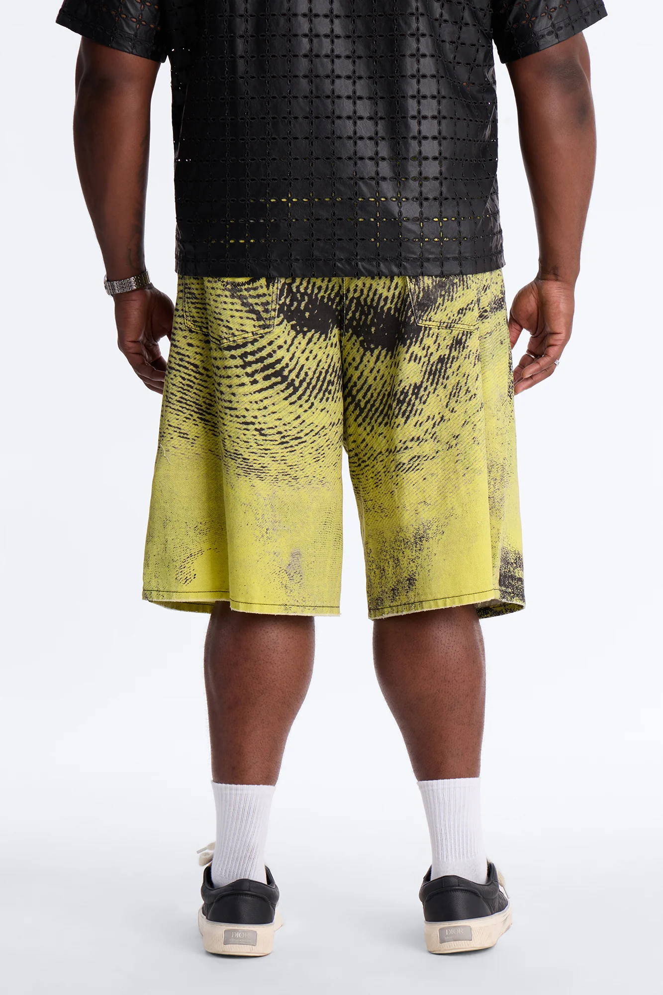 Baggy All The Wavez Printed Denim Short - Neon Yellow - Image 9