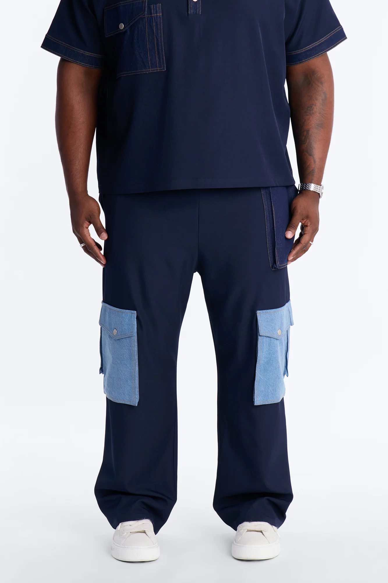 Baggy Blueprint Contrast Cargo Pant - Indigo - Image 6