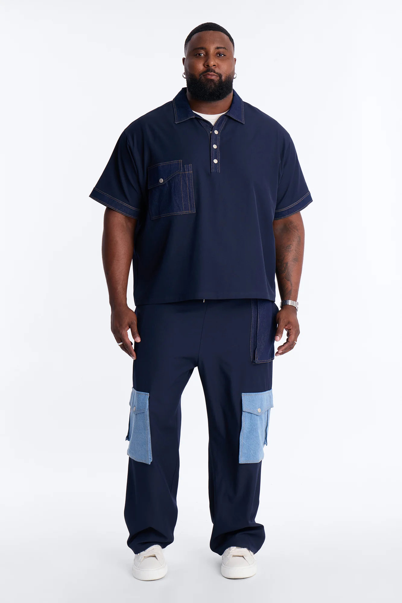 Baggy Blueprint Contrast Cargo Pant - Indigo - Image 7