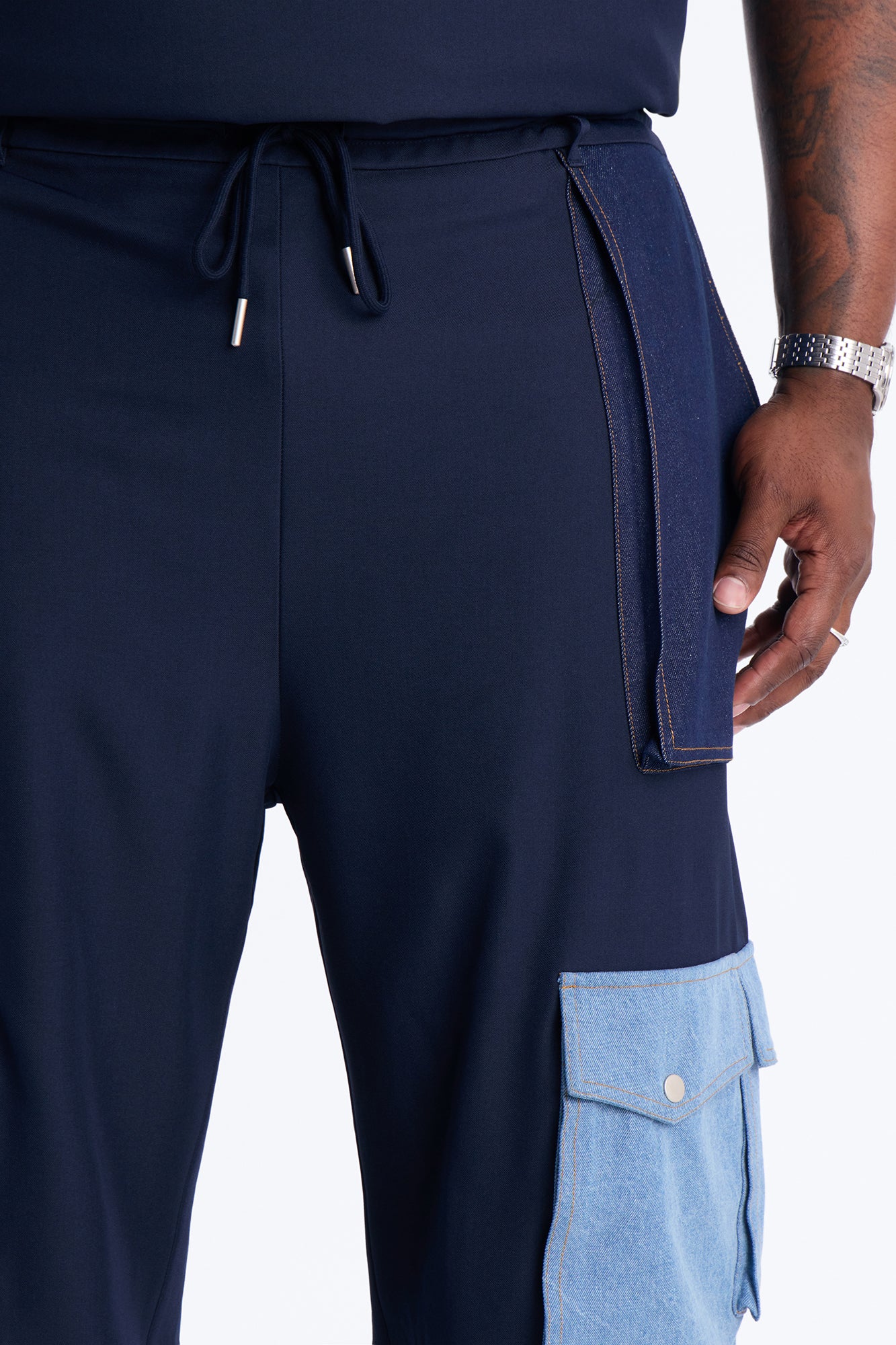 Baggy Blueprint Contrast Cargo Pant - Indigo - Image 8