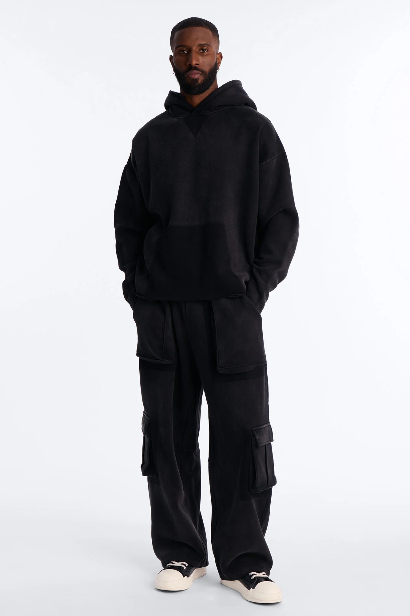 Baggy Cargo Drip Washed Sweatpants - Black Wash - Image 2