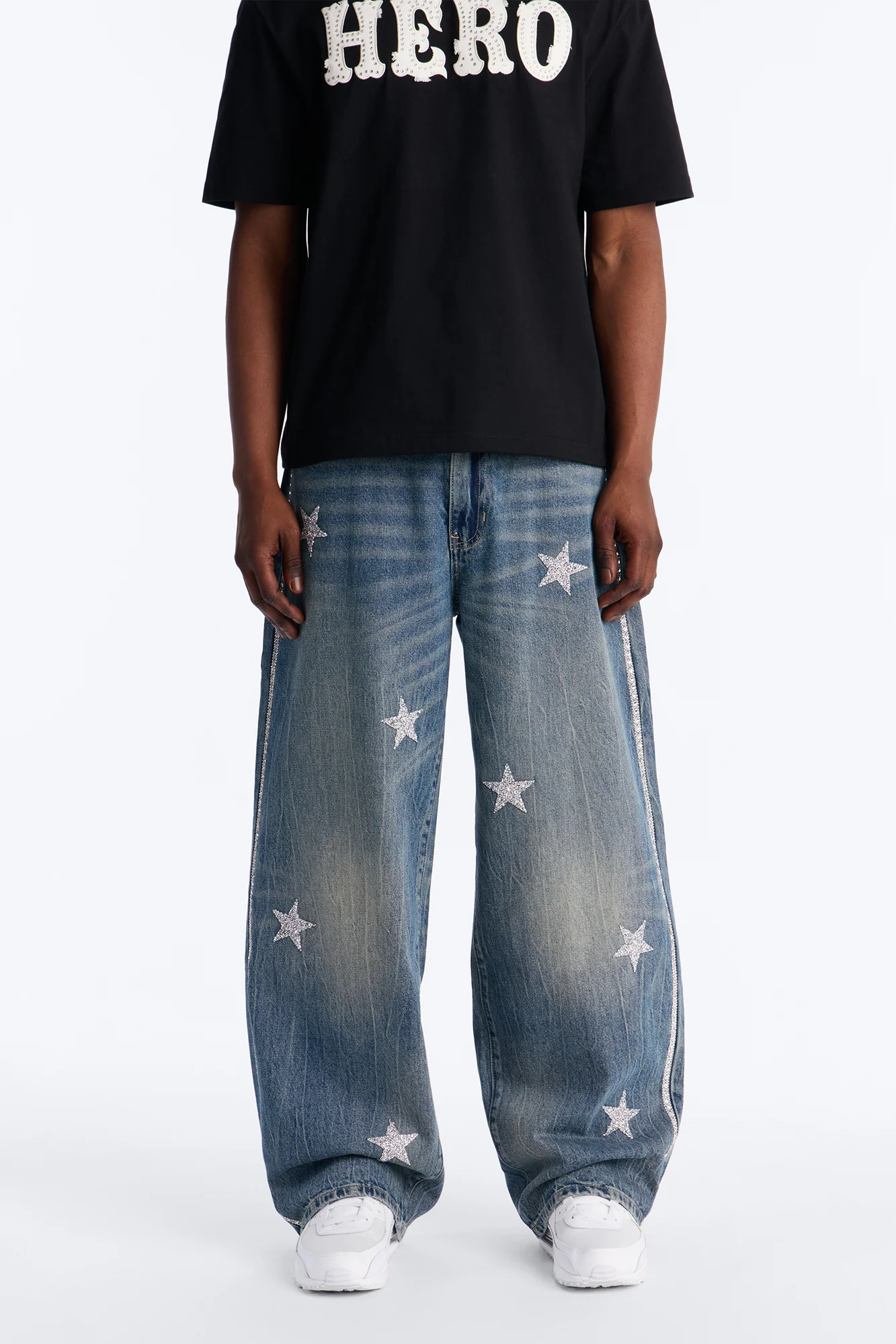 Baggy Cosmic Star Tux Jean - Medium Blue Wash