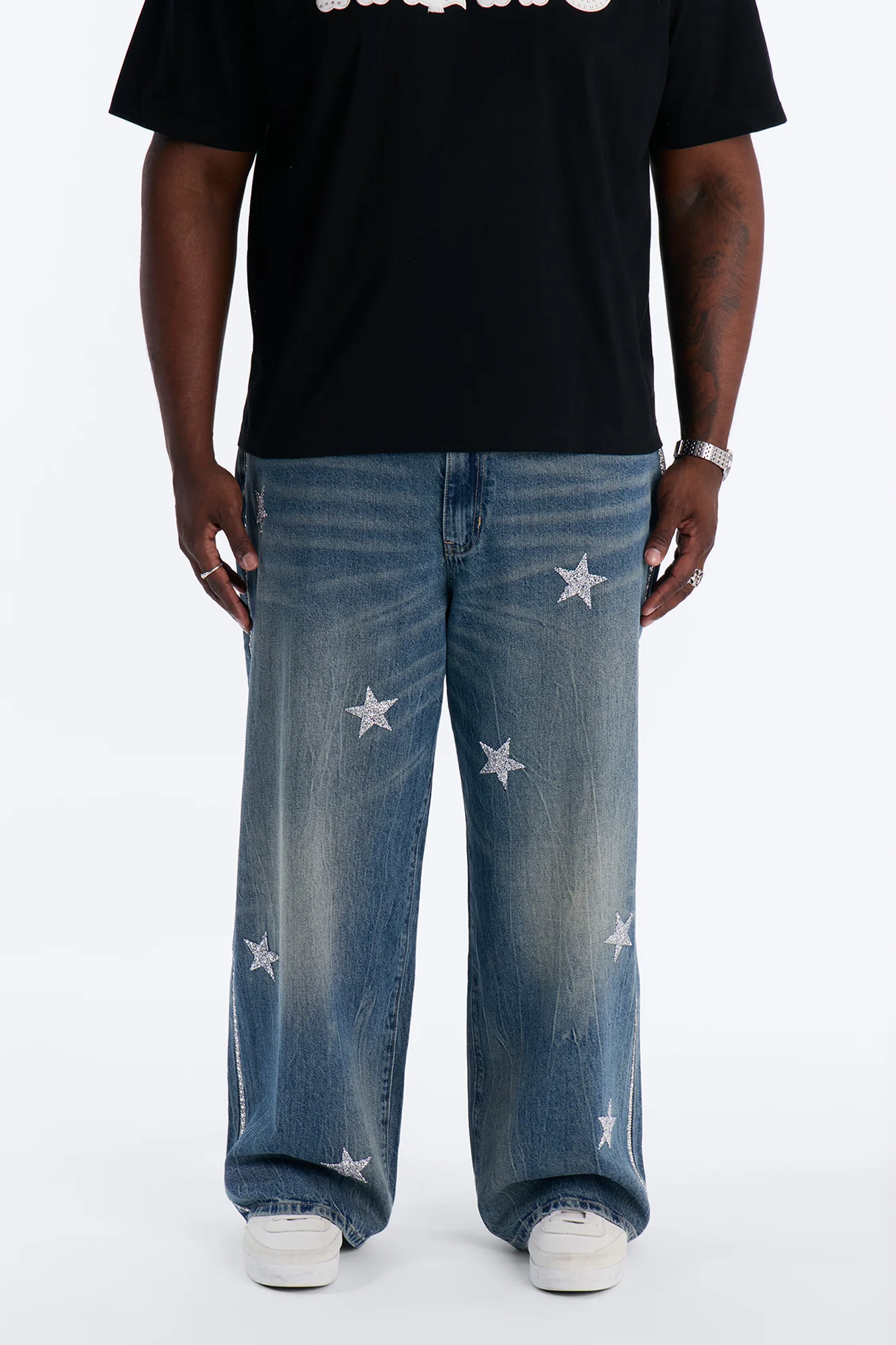 Baggy Cosmic Star Tux Jean - Medium Blue Wash - Image 6