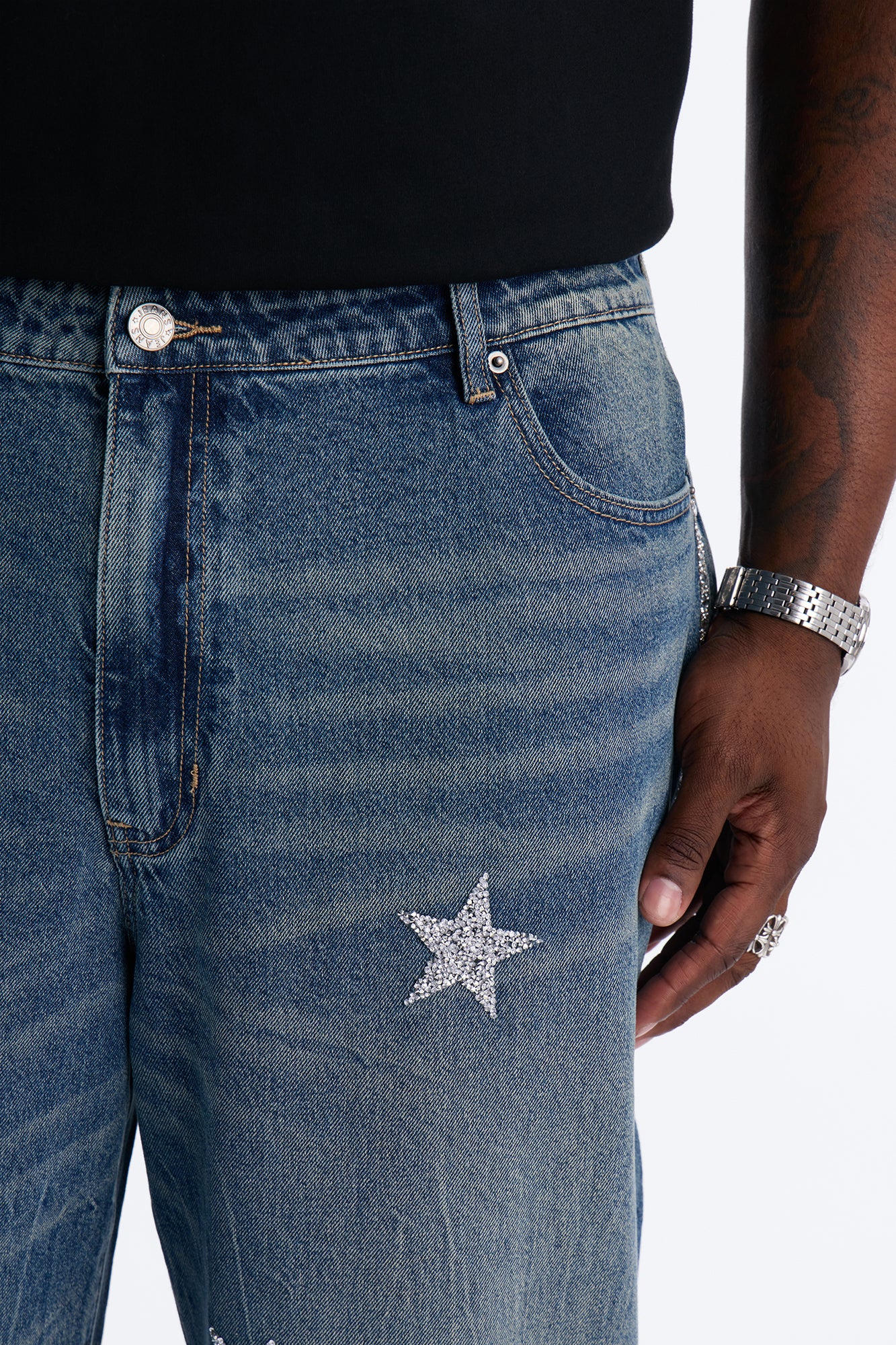 Baggy Cosmic Star Tux Jean - Medium Blue Wash - Image 8
