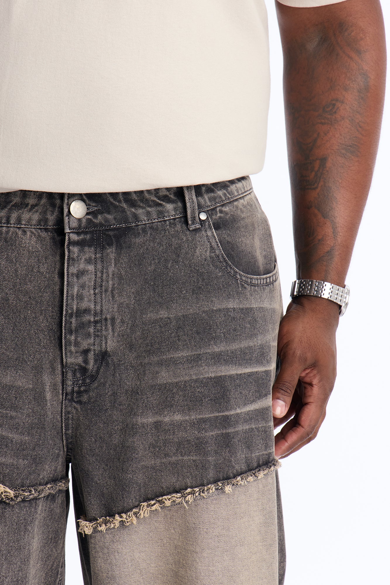 Baggy Fray Zone Jeans - Grey - Image 7