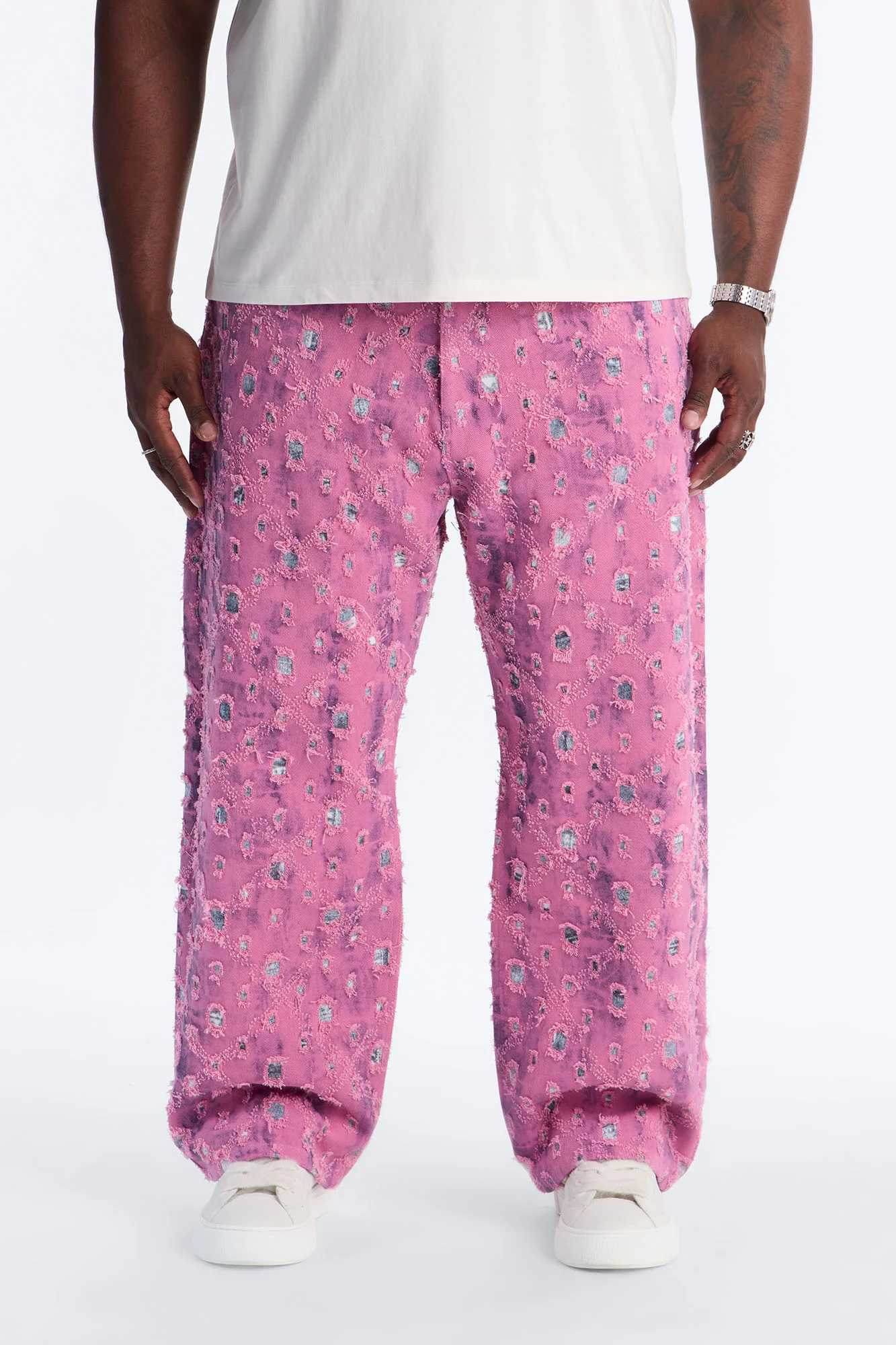 Baggy Frayed Illusions Jean - Pink - Image 5