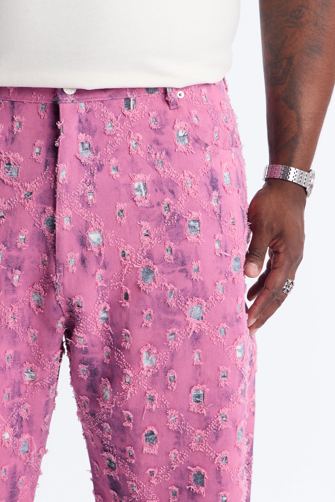 Baggy Frayed Illusions Jean - Pink - Image 7