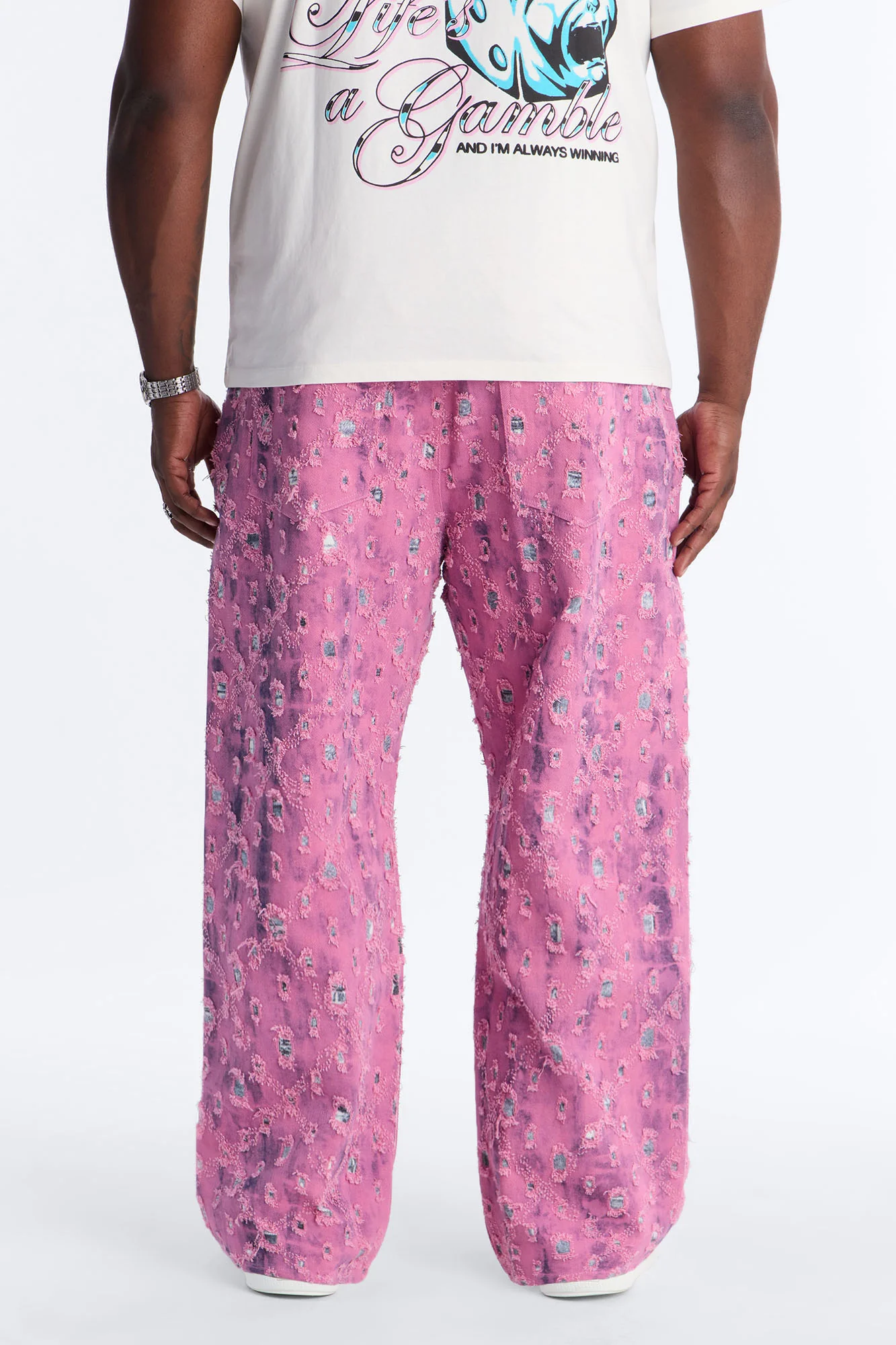 Baggy Frayed Illusions Jean - Pink - Image 9