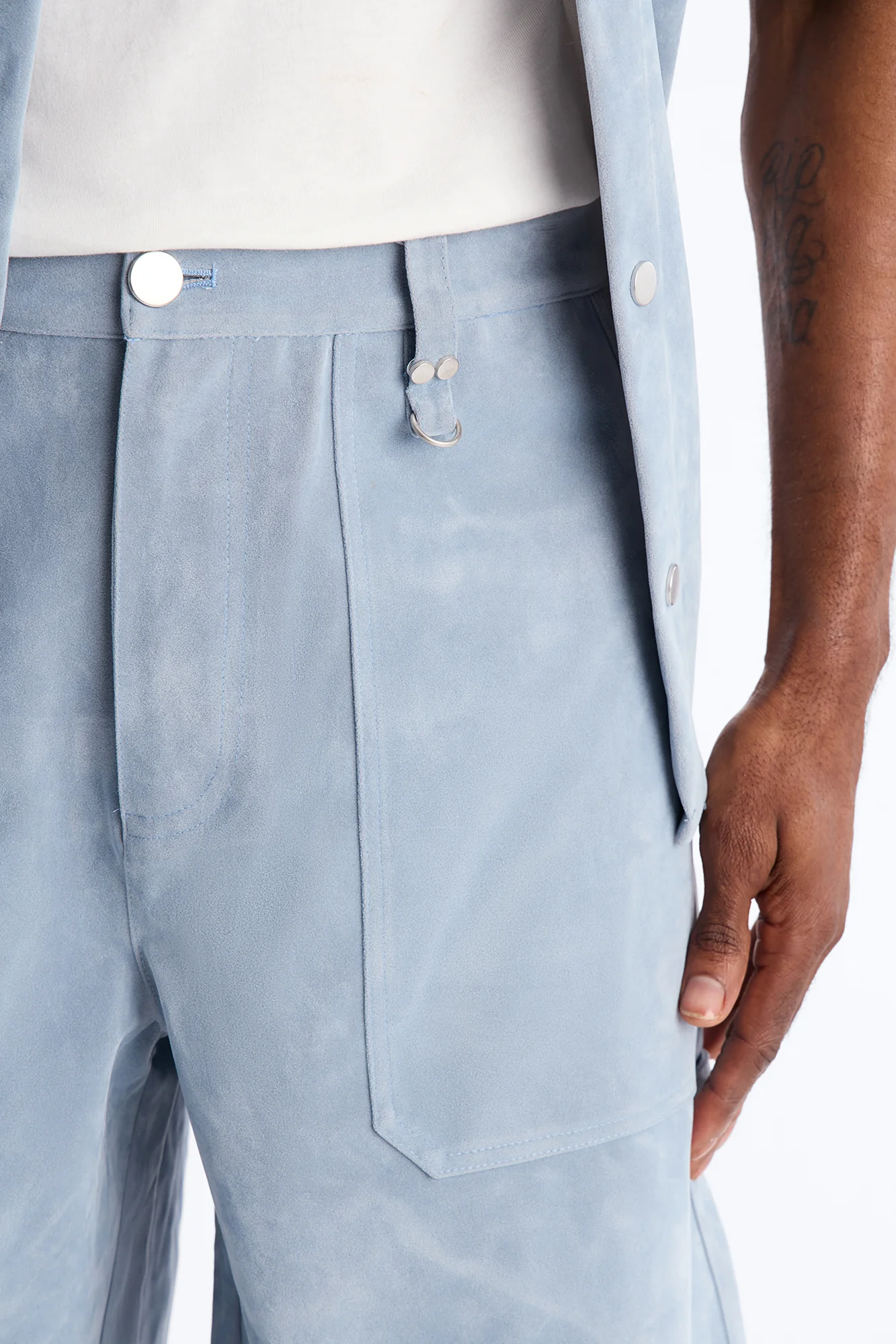 Baggy Freedom Ranch Faux Suede Utility Short - Light Blue - Image 3