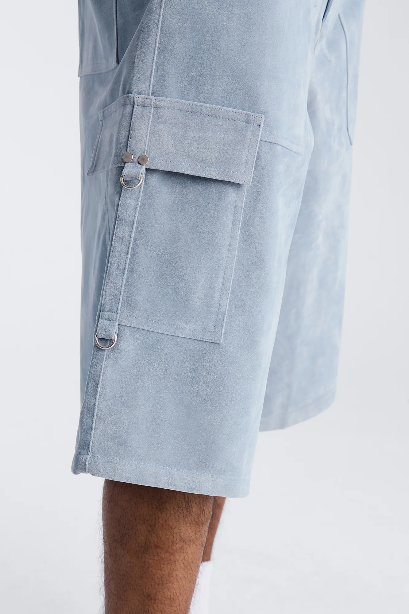Baggy Freedom Ranch Faux Suede Utility Short - Light Blue - Image 4