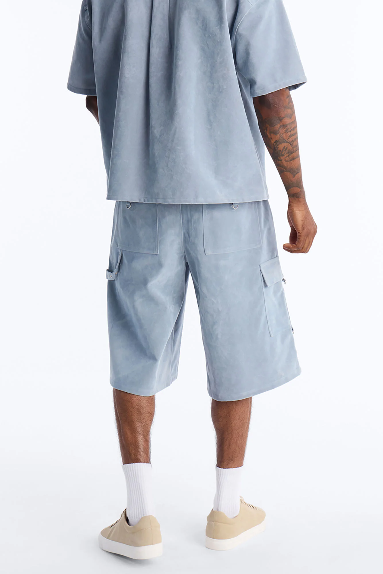 Baggy Freedom Ranch Faux Suede Utility Short - Light Blue - Image 5