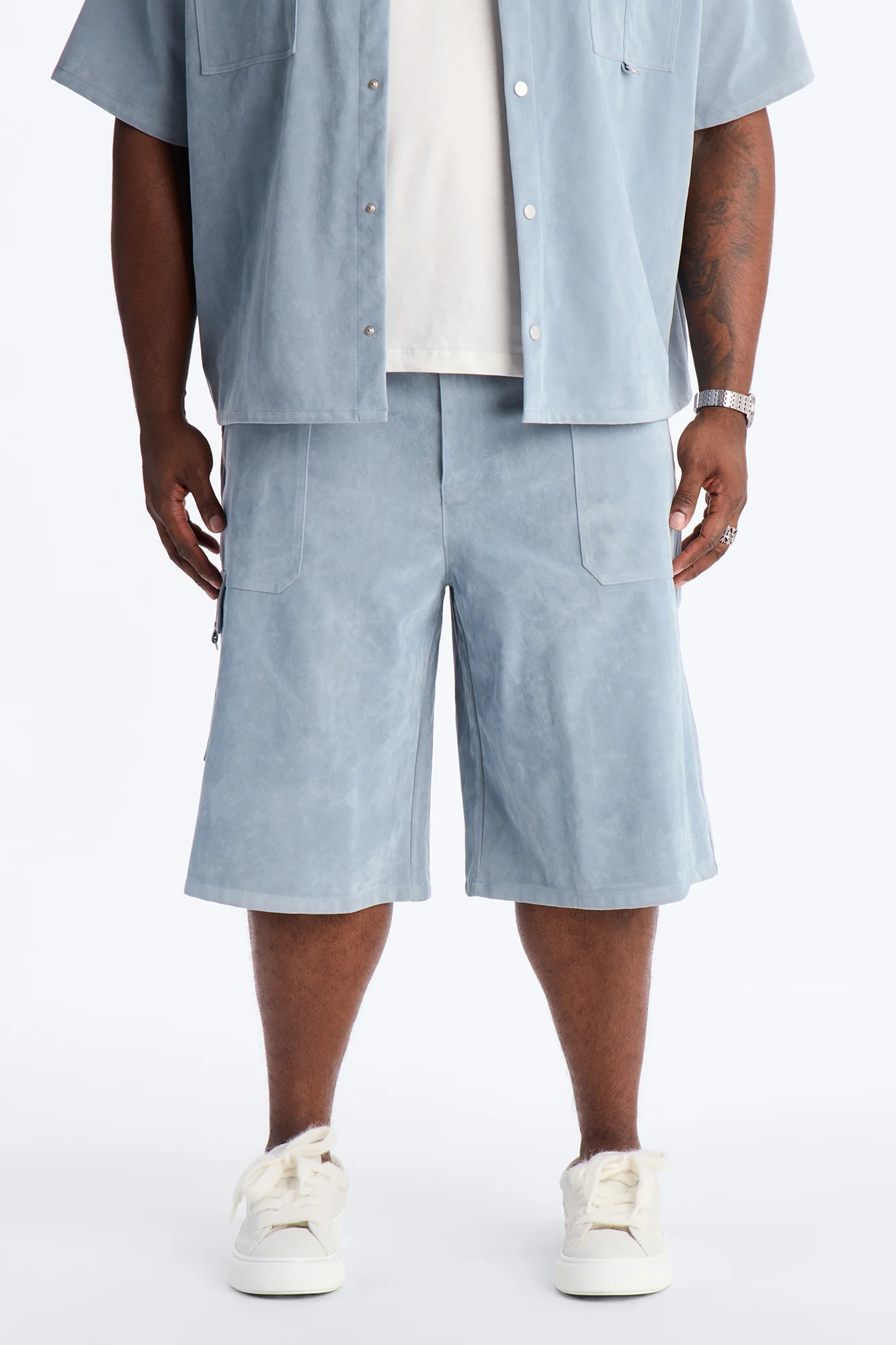 Baggy Freedom Ranch Faux Suede Utility Short - Light Blue - Image 6