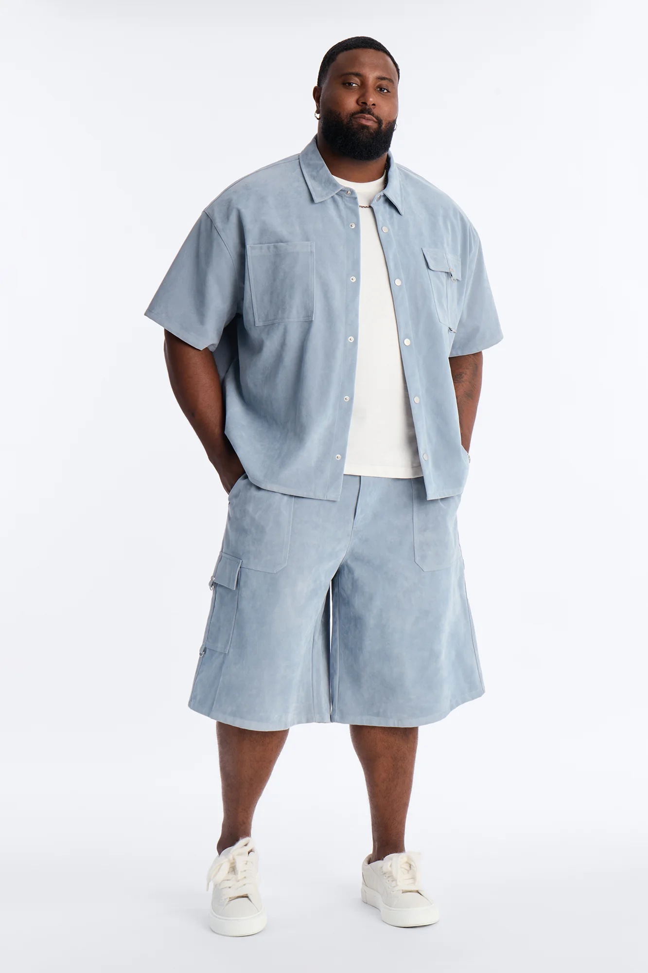 Baggy Freedom Ranch Faux Suede Utility Short - Light Blue - Image 7