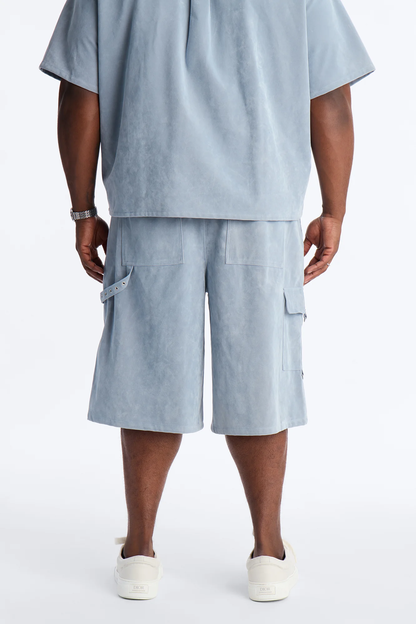 Baggy Freedom Ranch Faux Suede Utility Short - Light Blue - Image 9