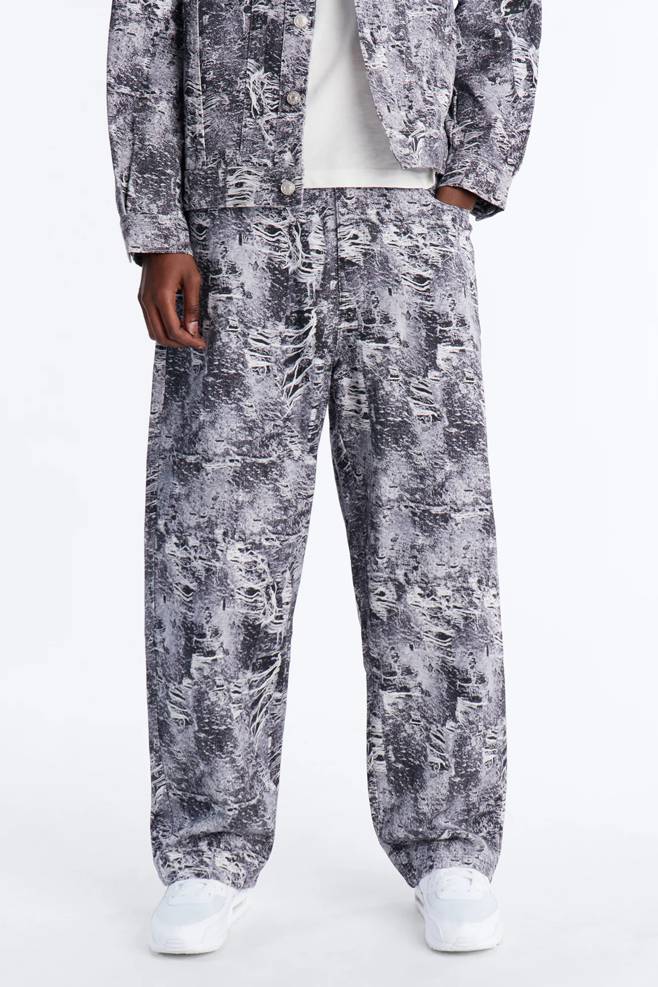 Baggy Ghost Distressed Printed Jean - Black