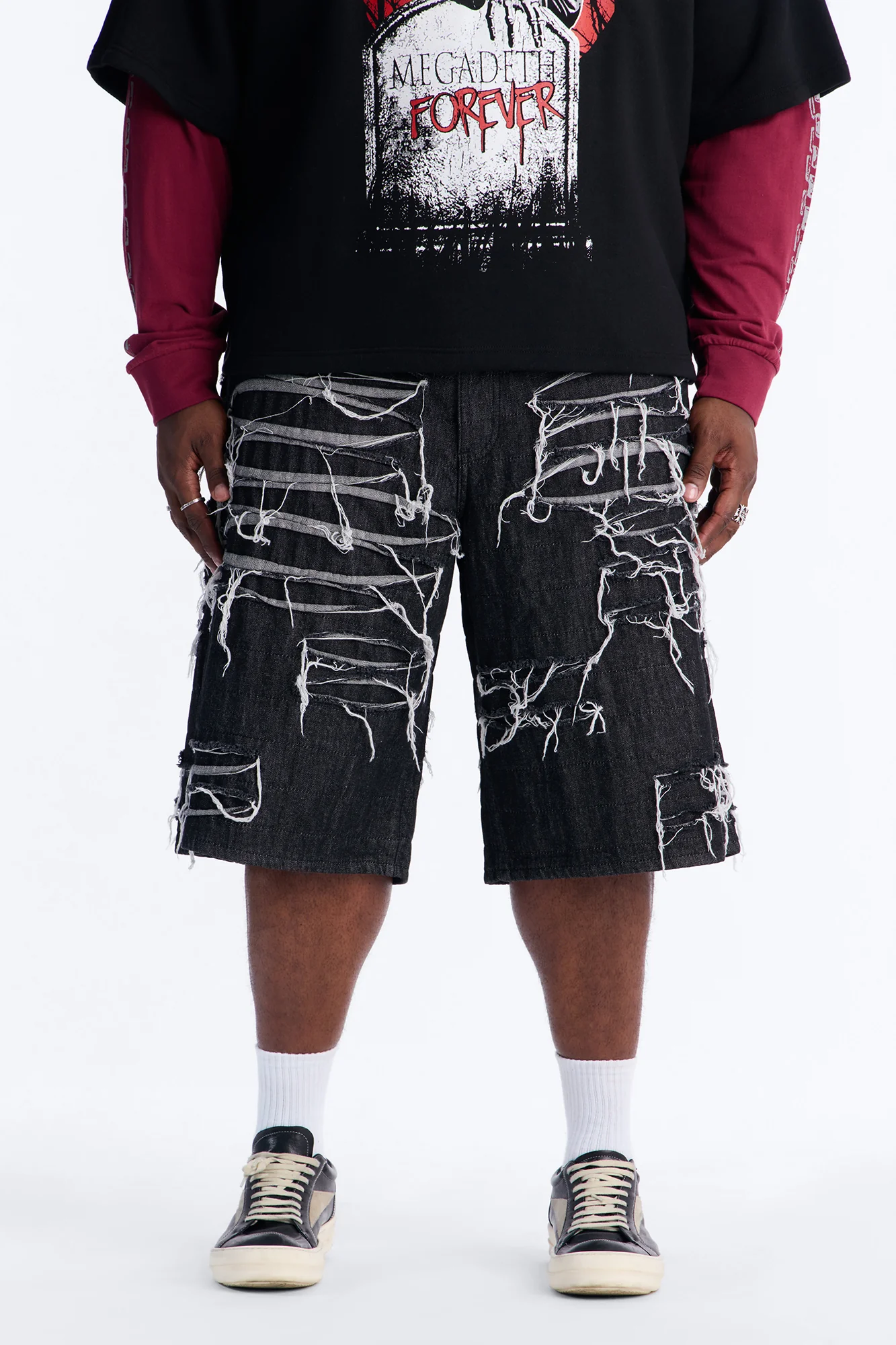 Baggy Jackson Fray Denim Short - Black Wash - Image 6