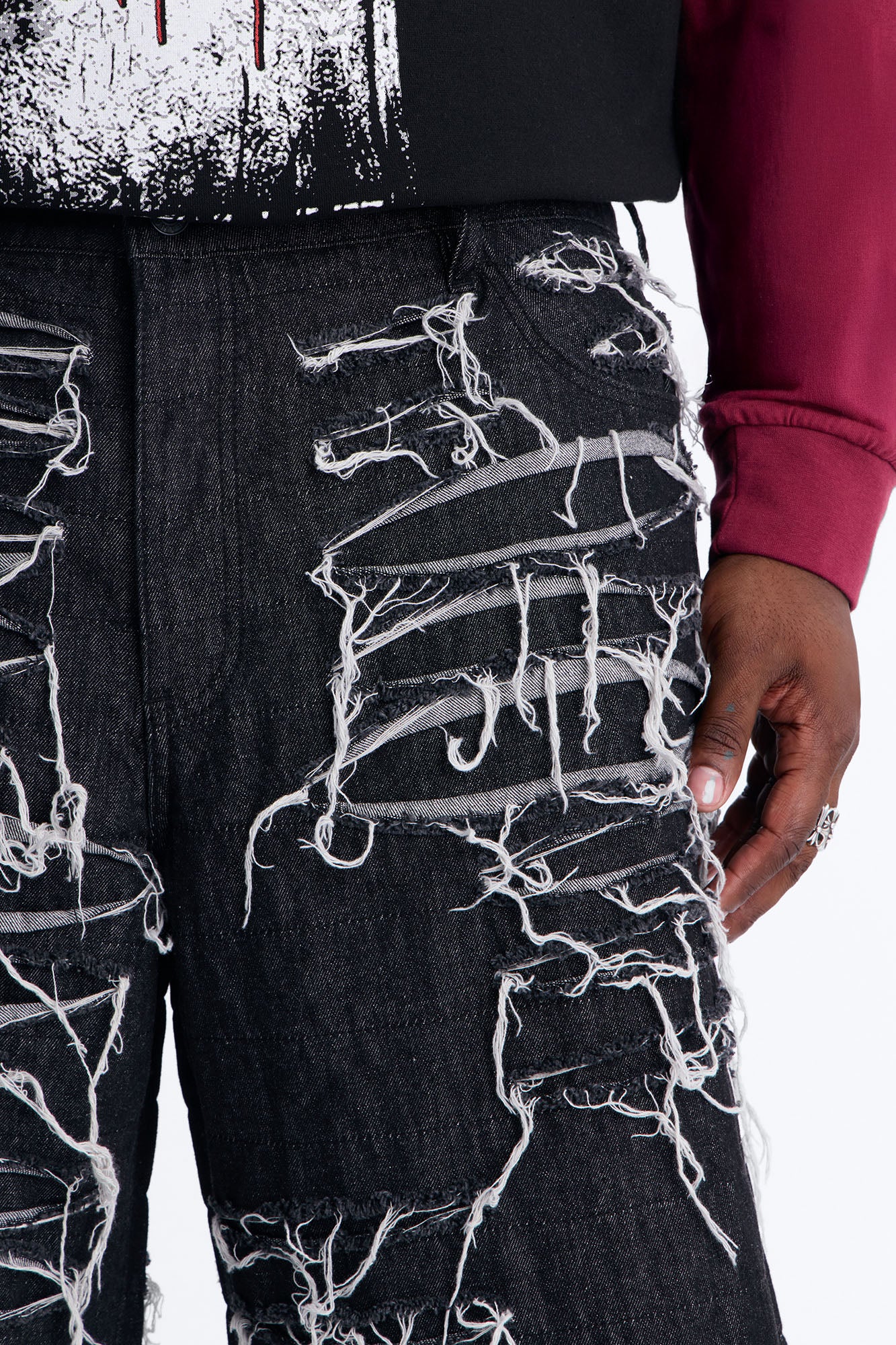 Baggy Jackson Fray Denim Short - Black Wash - Image 8