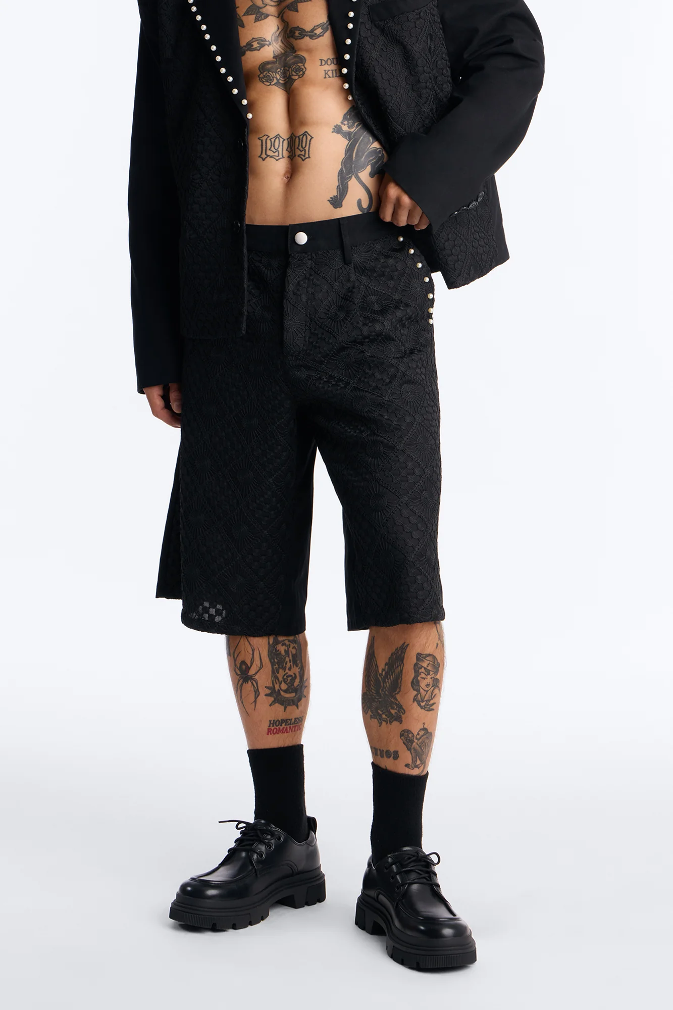 Baggy Lattice Luxe Pearl Short - Black