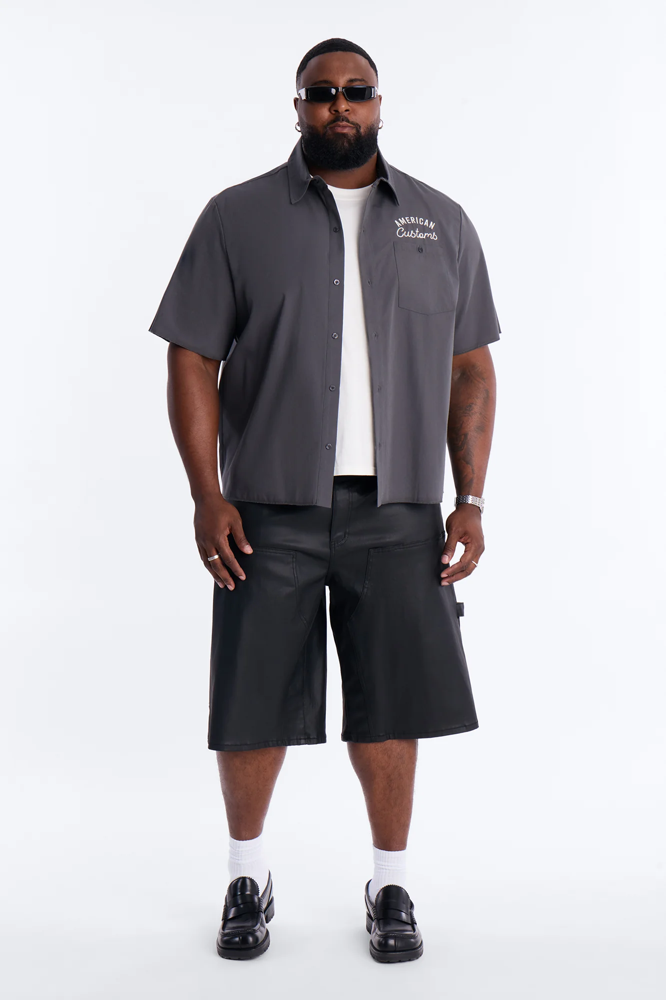 Baggy Liquid Coated Waxed Short - Black - Image 6