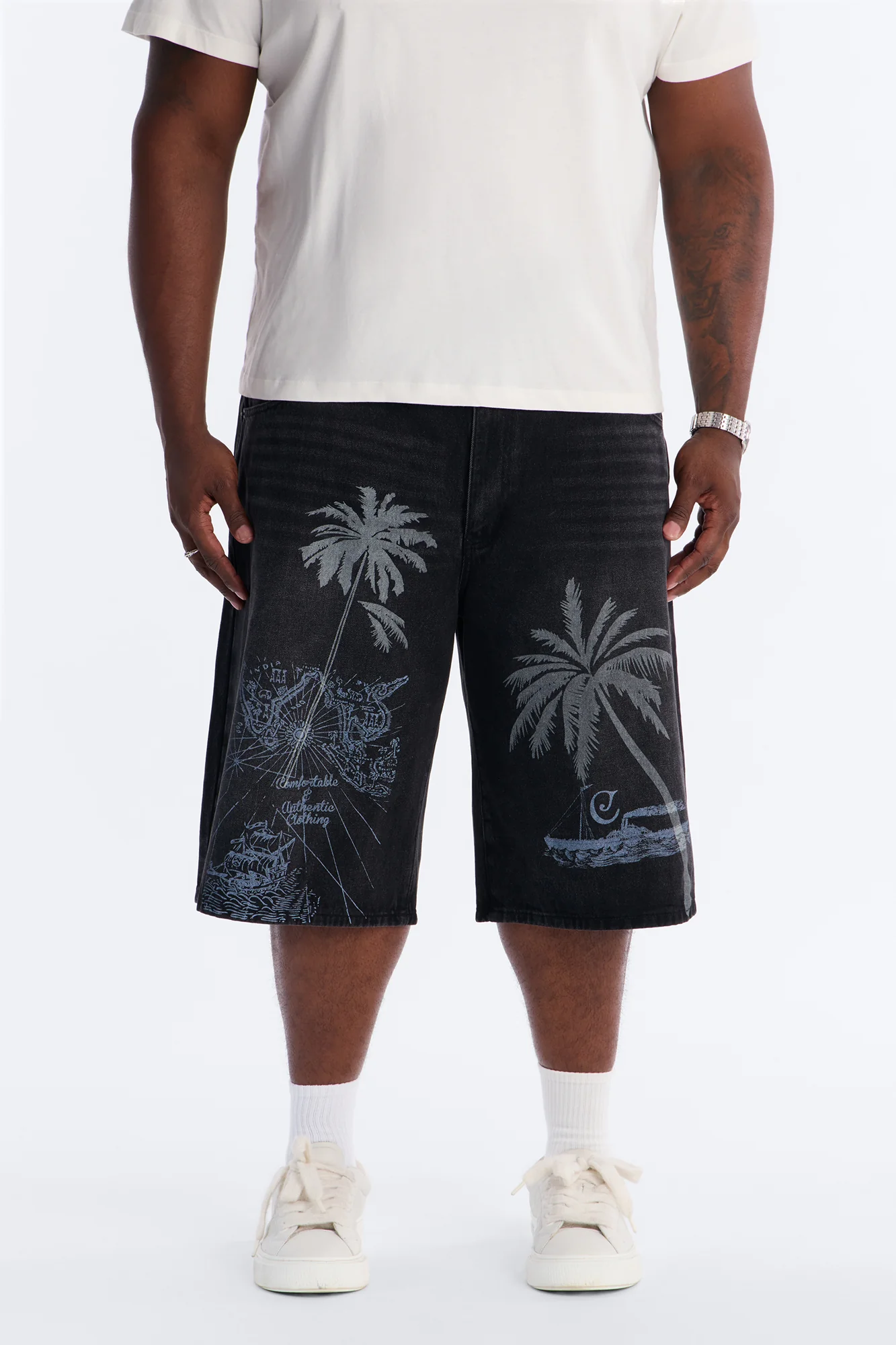 Baggy Palm Breeze Denim Short - Black Wash