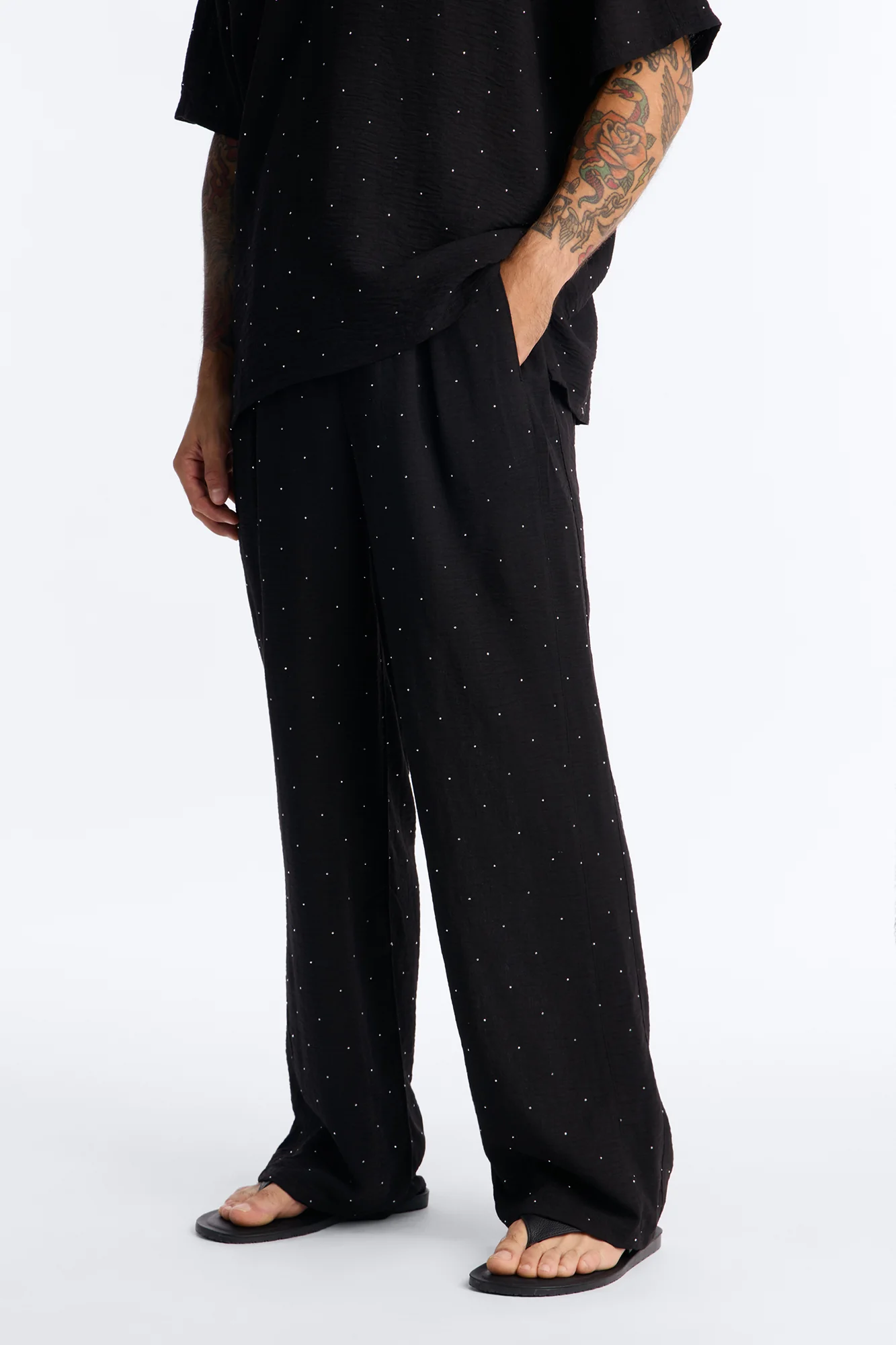 Baggy Pleated Midnight Glimmer Pant - Black