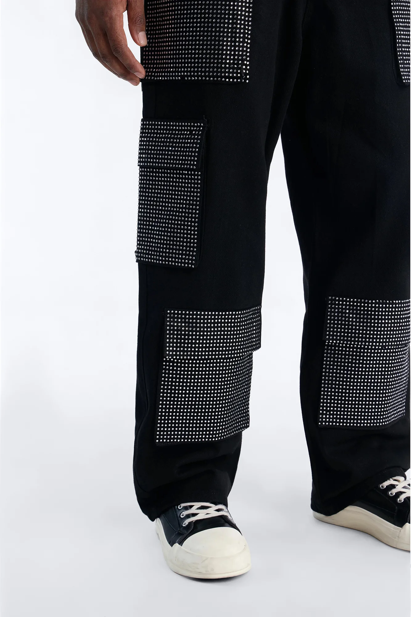 Baggy Rhinestone Combat Cargo Jean - Black Wash - Image 4