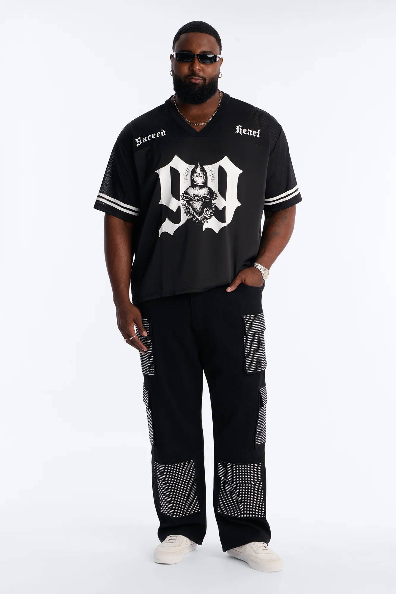 Baggy Rhinestone Combat Cargo Jean - Black Wash - Image 7