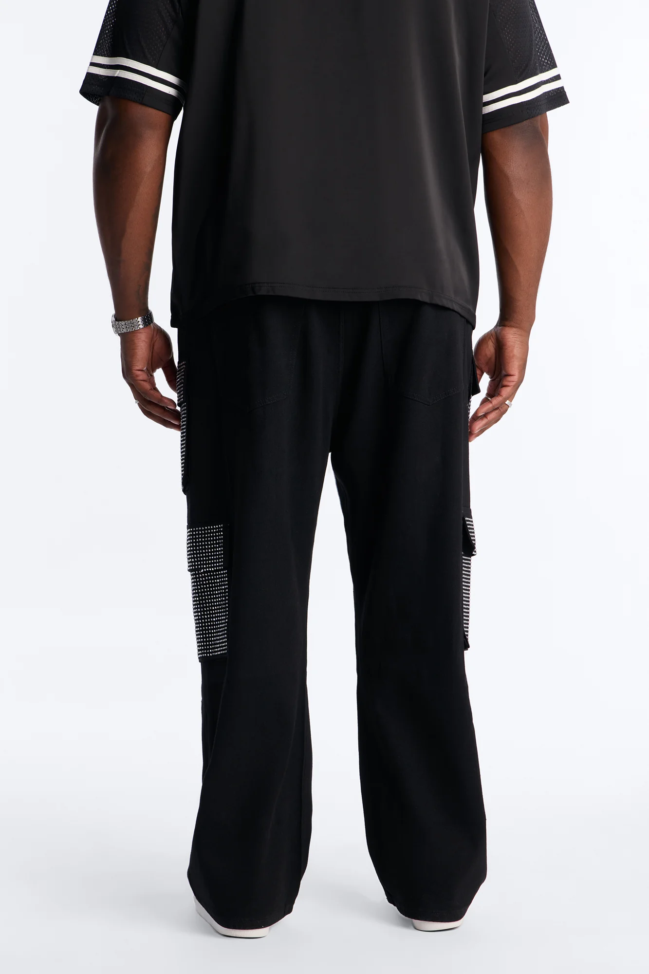 Baggy Rhinestone Combat Cargo Jean - Black Wash - Image 9