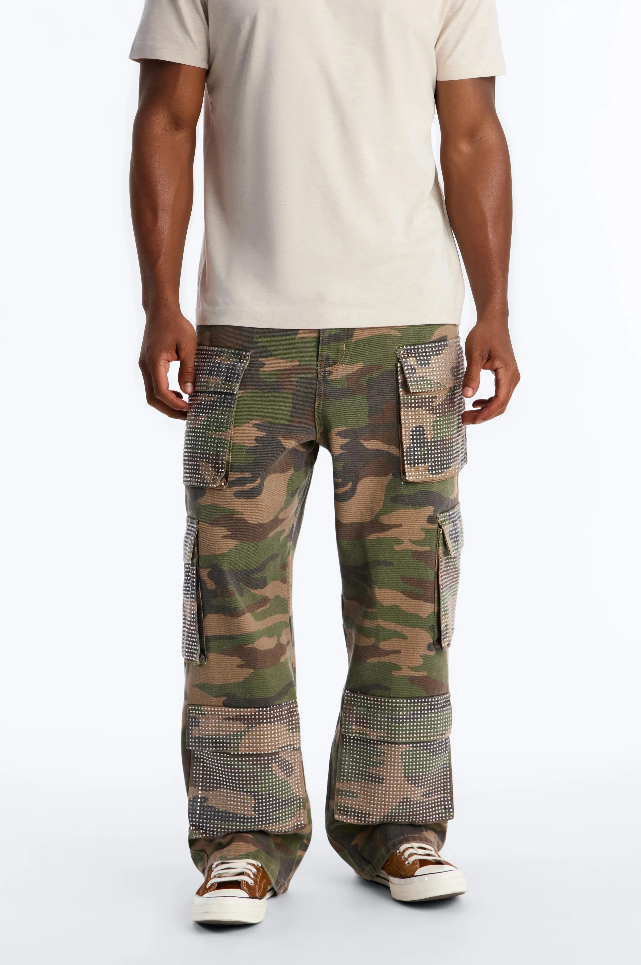 Baggy Rhinestone Combat Cargo Jean - Camouflage