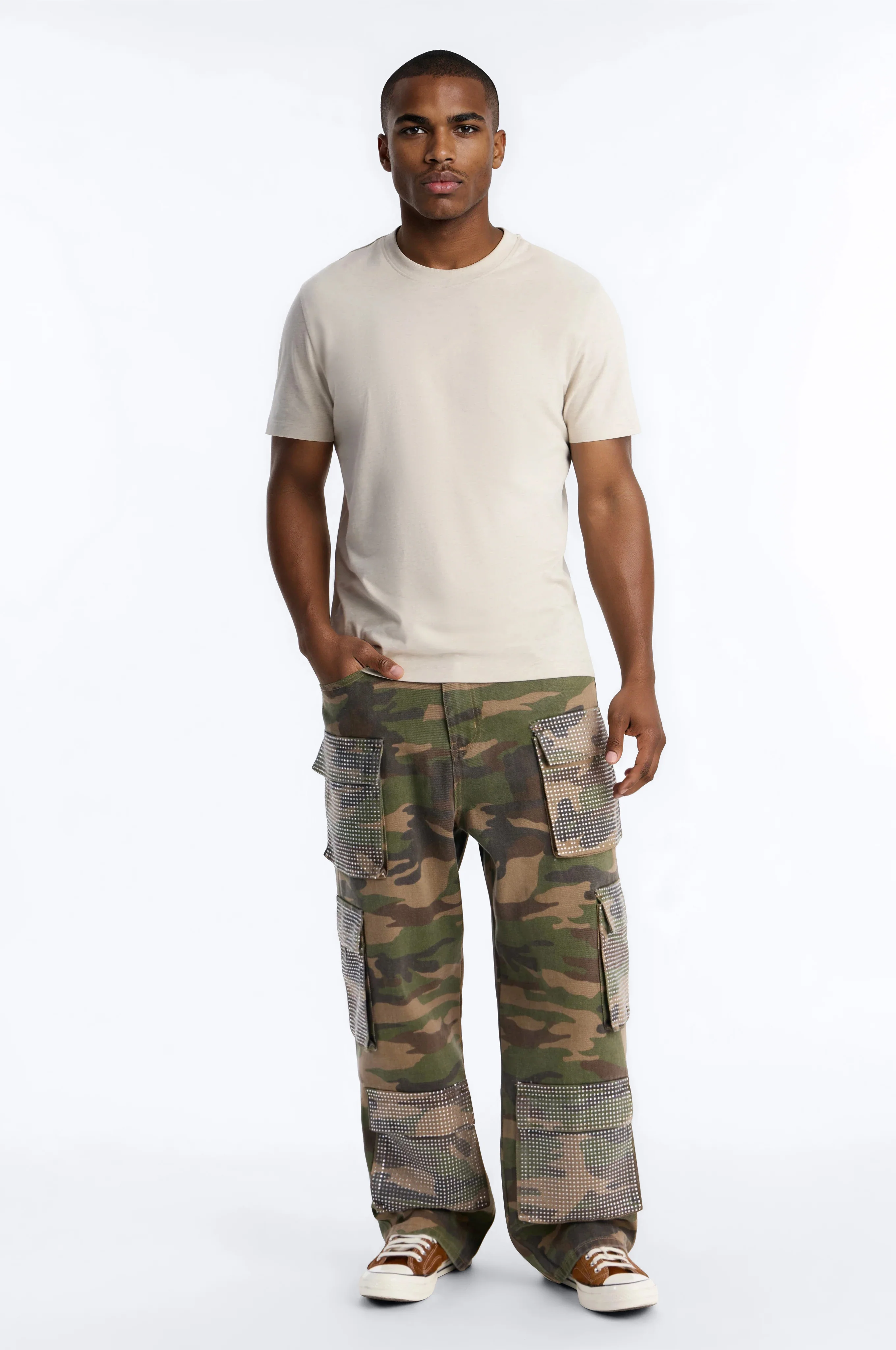 Baggy Rhinestone Combat Cargo Jean - Camouflage - Image 2