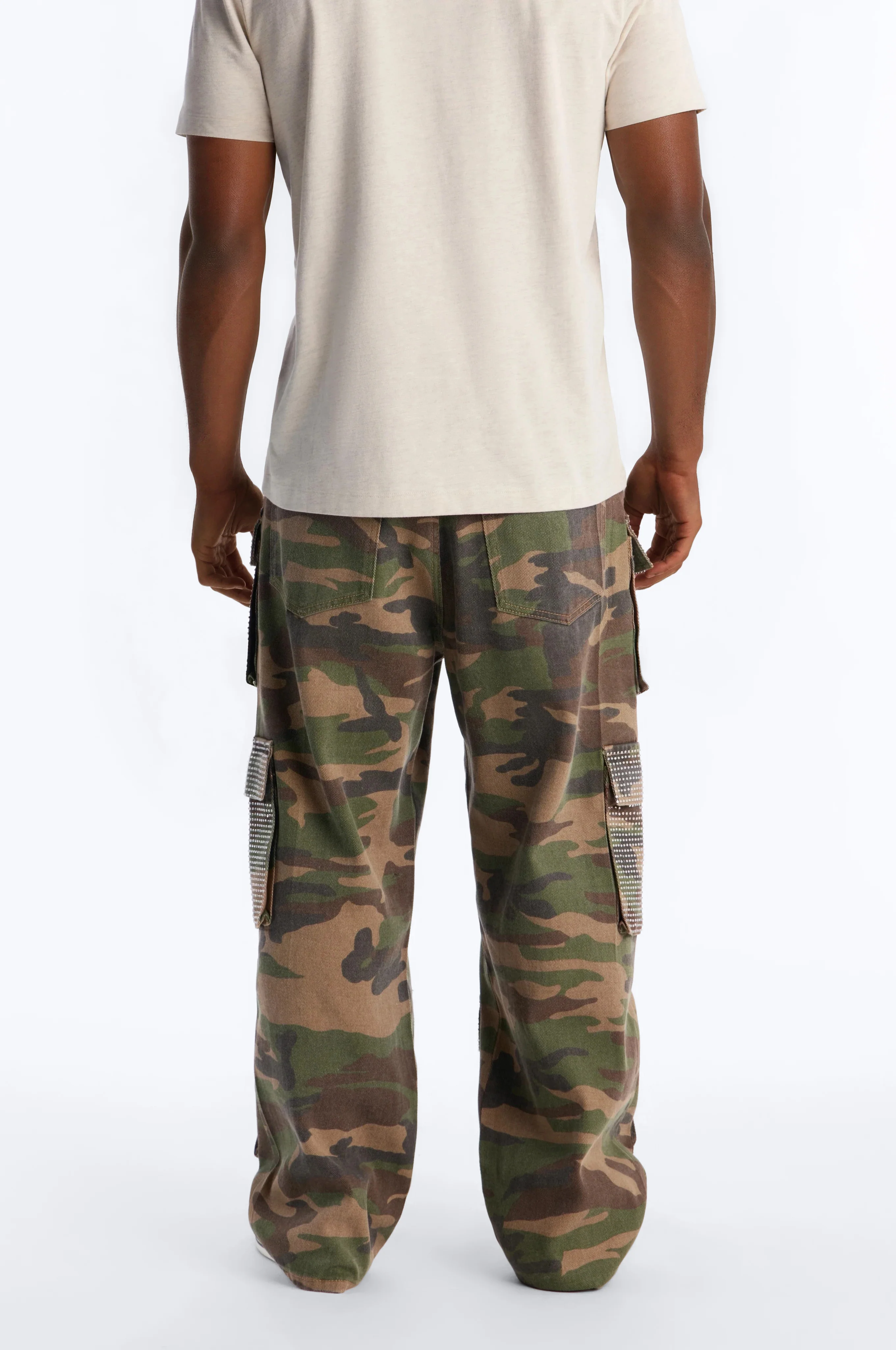 Baggy Rhinestone Combat Cargo Jean - Camouflage - Image 4