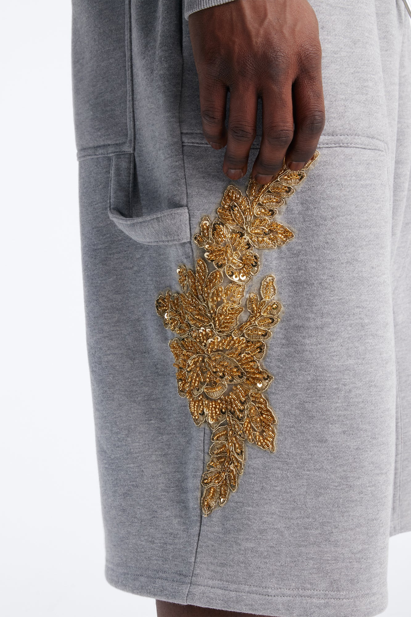 Baggy Rogue Sequin Applique Sweatshort - Grey - Image 4