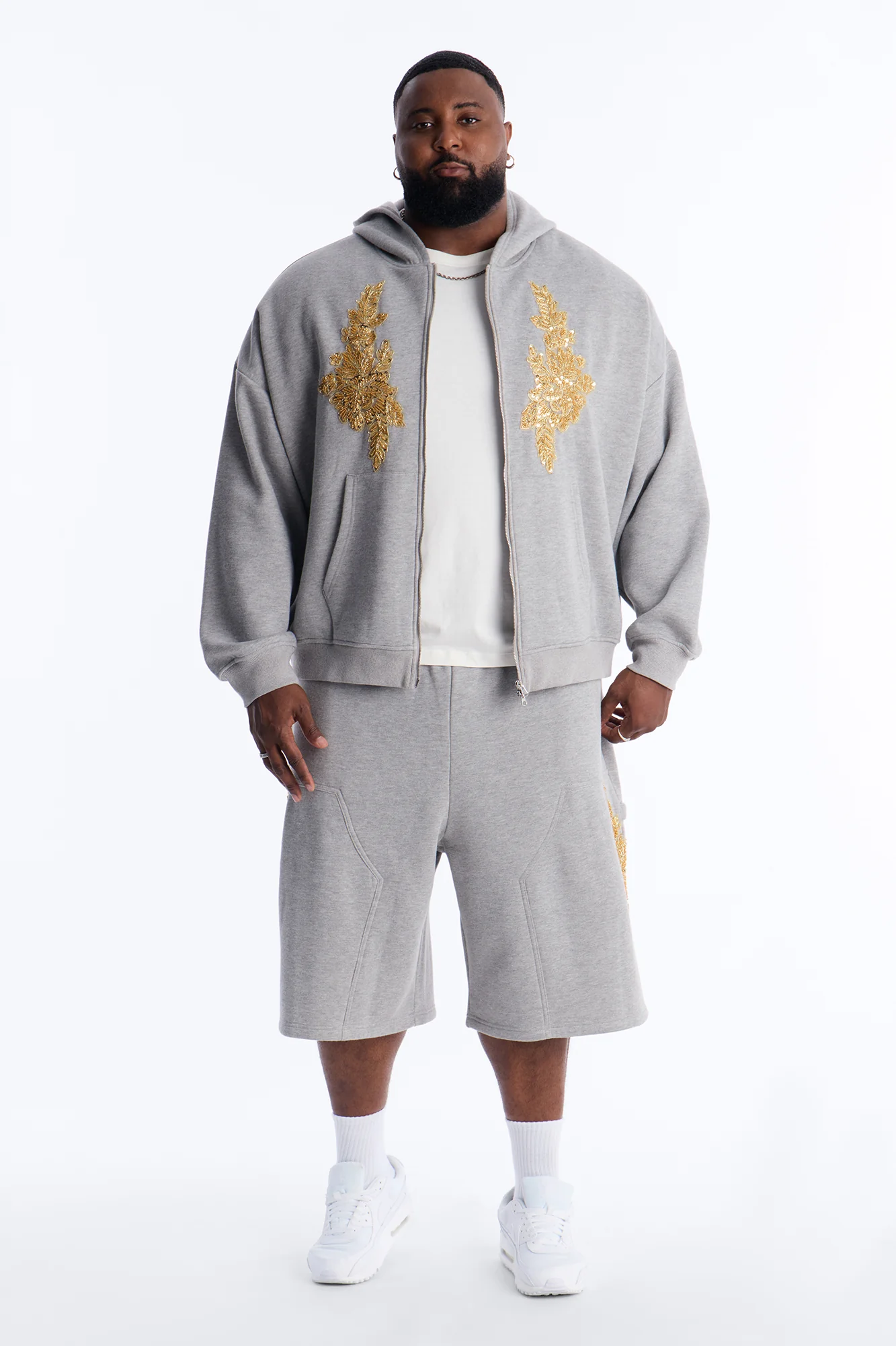 Baggy Rogue Sequin Applique Sweatshort - Grey - Image 7