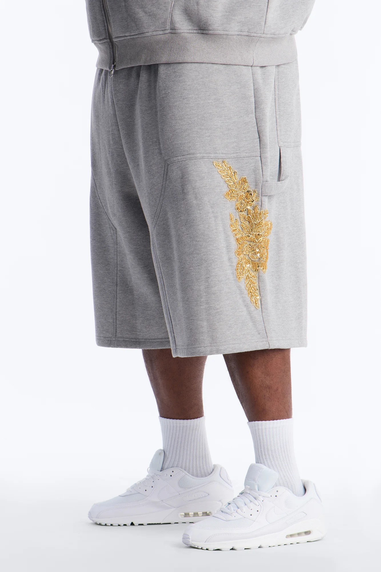 Baggy Rogue Sequin Applique Sweatshort - Grey - Image 9