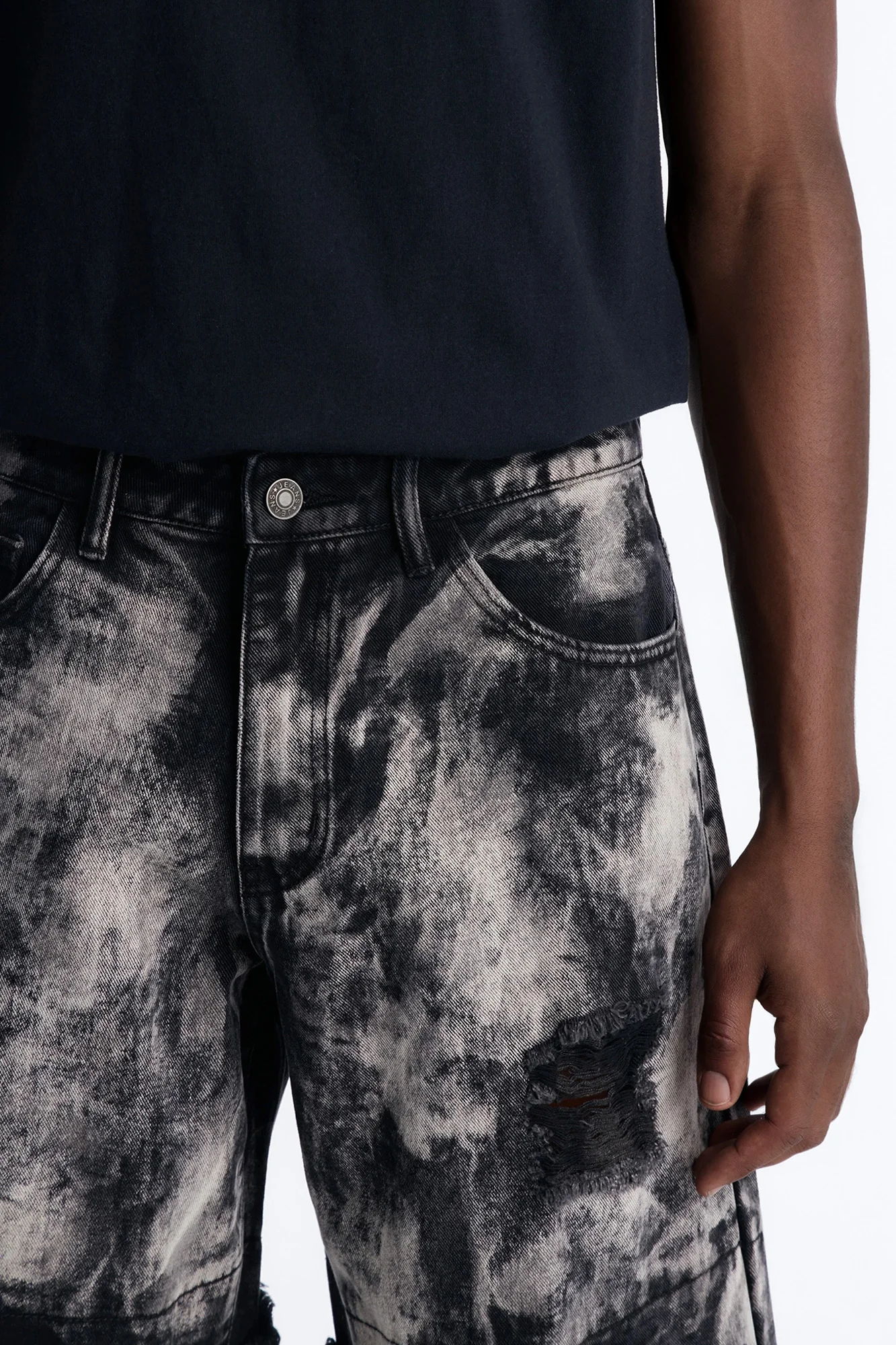 Baggy Safari Riot Denim Short - Black Wash - Image 3