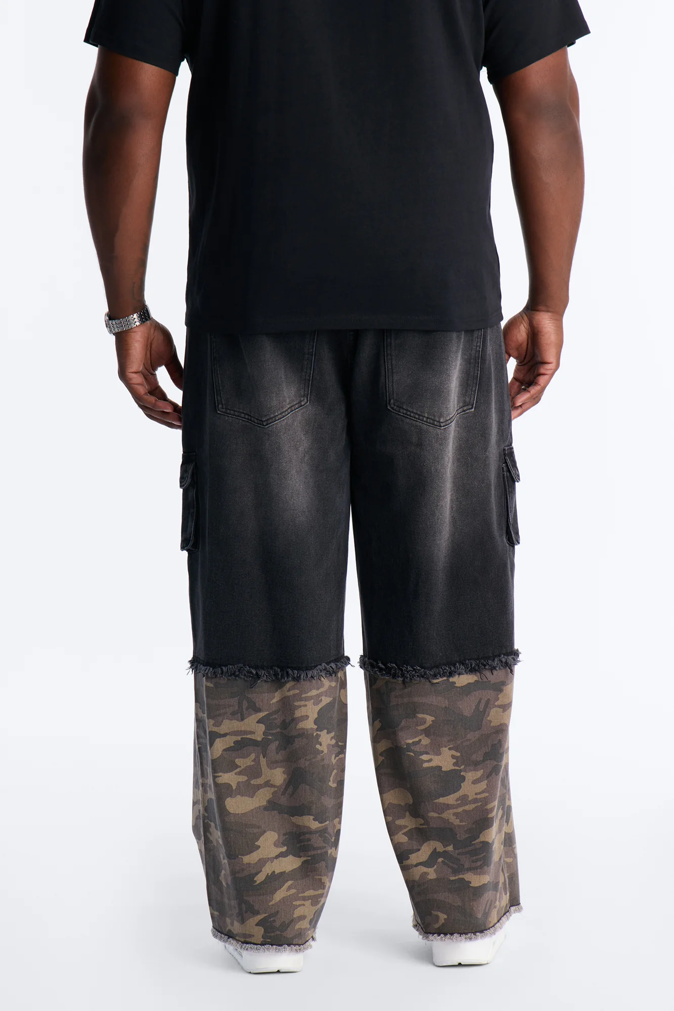 Baggy Safari Split Cargo Jean - Black Wash - Image 11