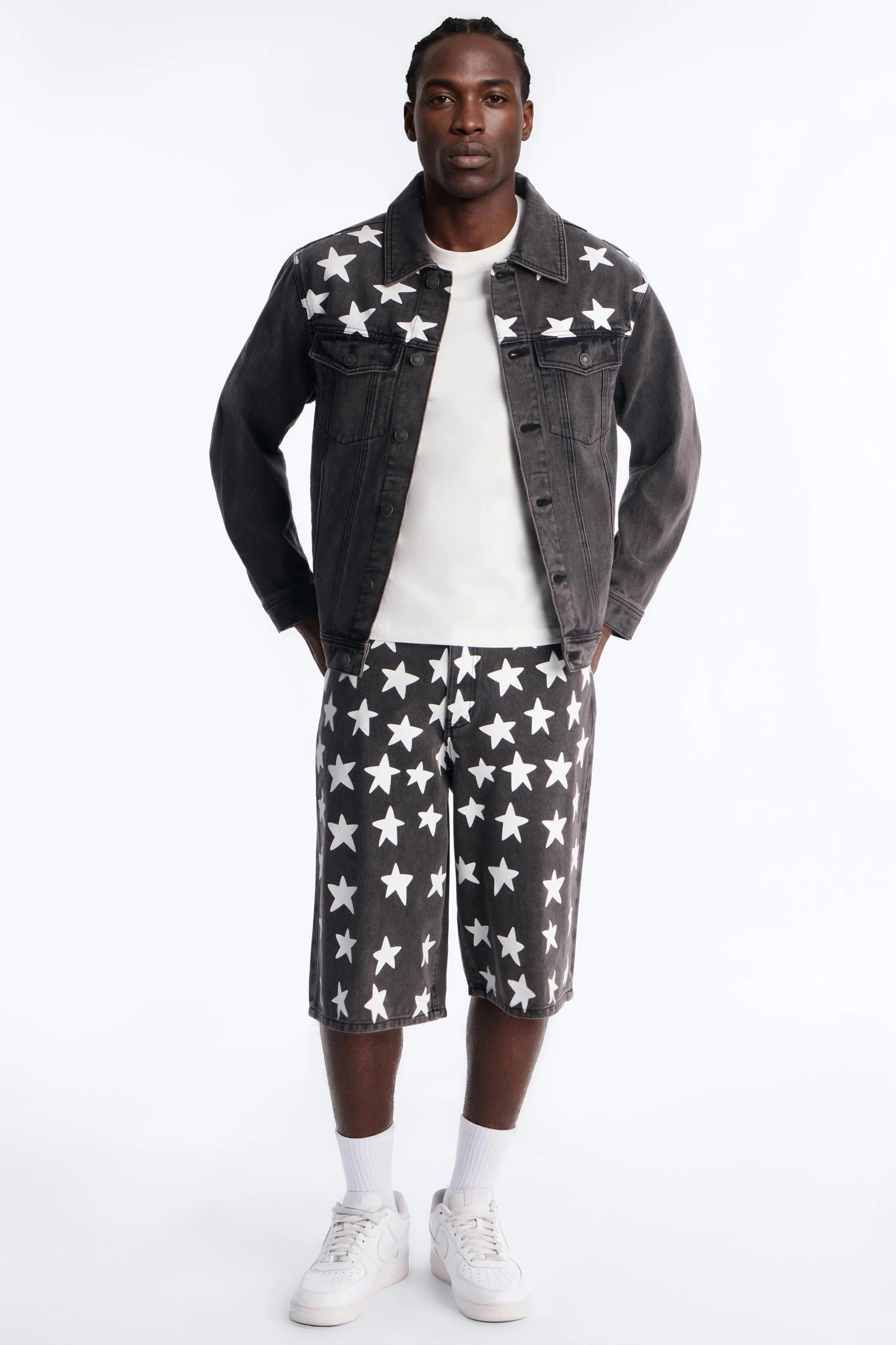 Baggy Star Spangled Denim Short - Black Wash - Image 2