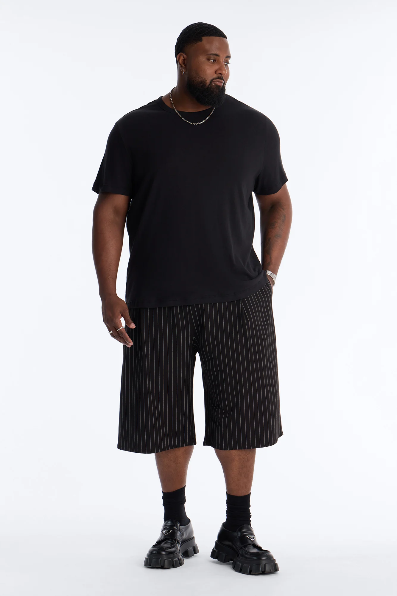Baggy Straight Striped Soho Refined Short - Black - Image 6