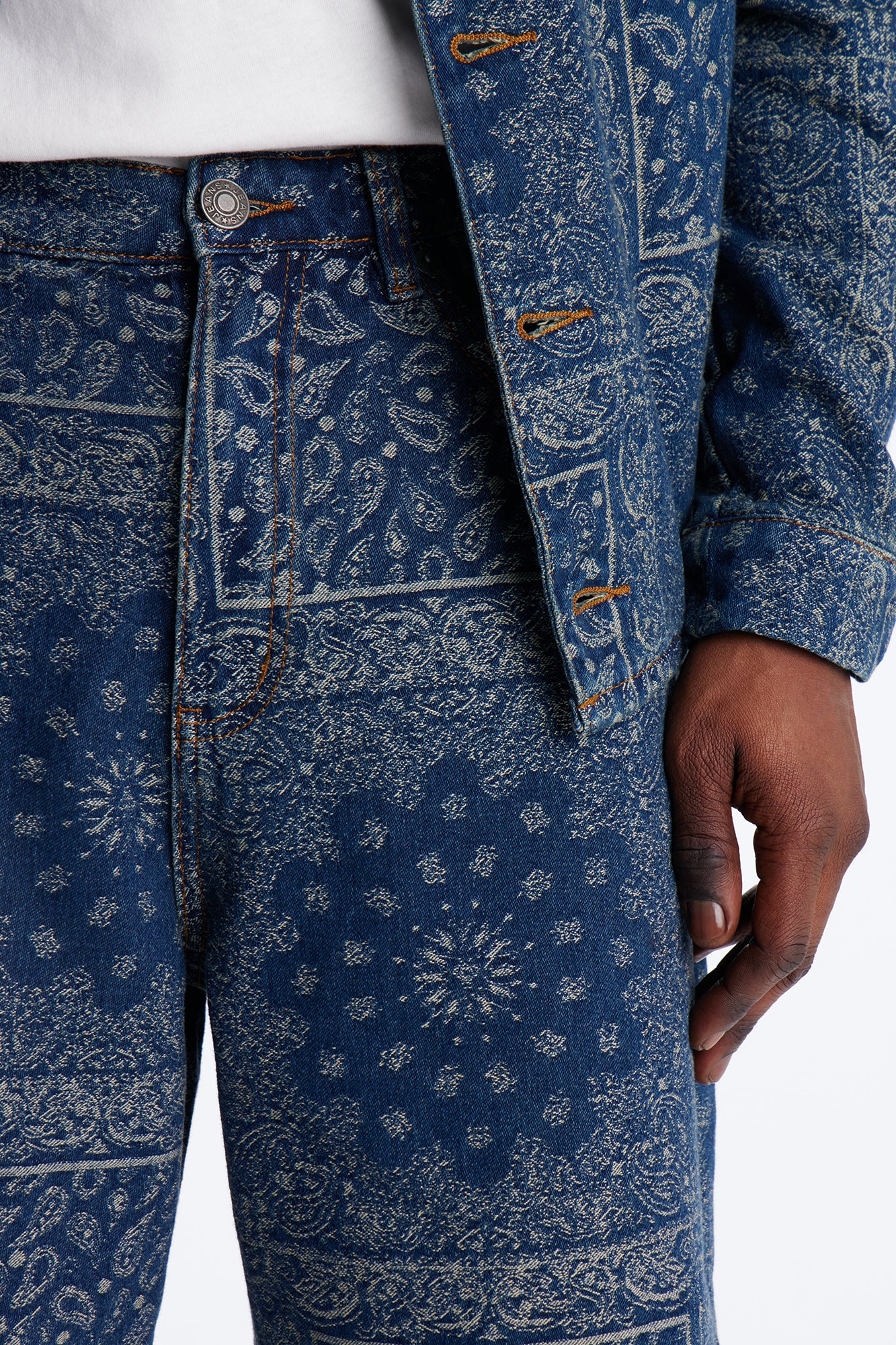 Baggy Street Paisley Denim Short - Dark Wash - Image 3