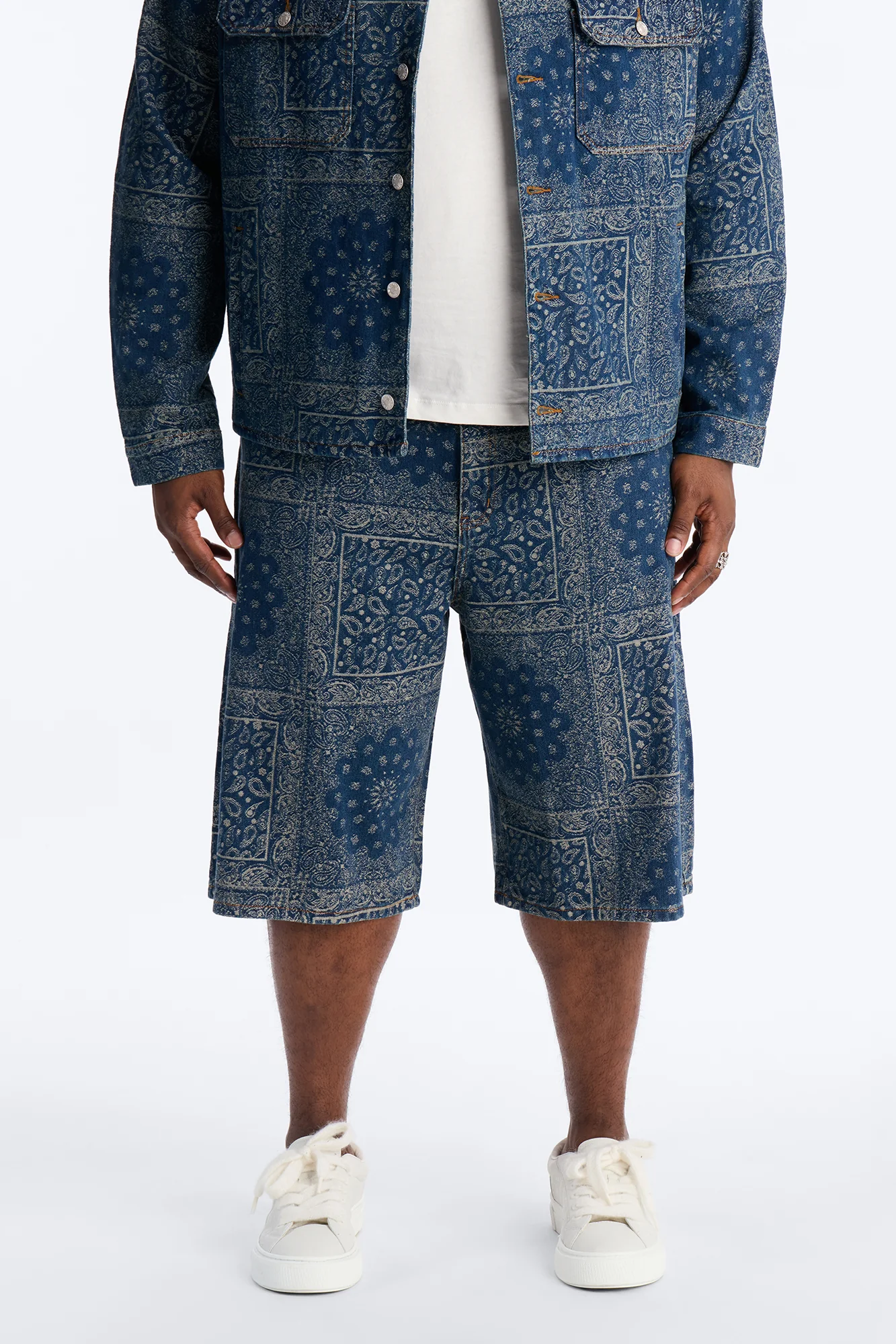 Baggy Street Paisley Denim Short - Dark Wash - Image 5