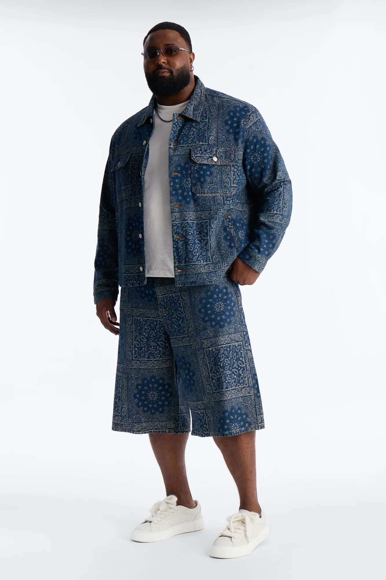 Baggy Street Paisley Denim Short - Dark Wash - Image 6