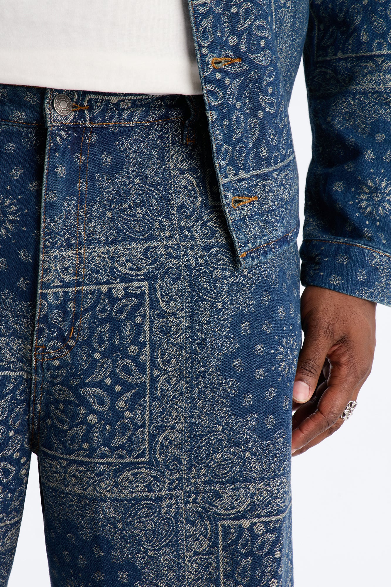 Baggy Street Paisley Denim Short - Dark Wash - Image 7